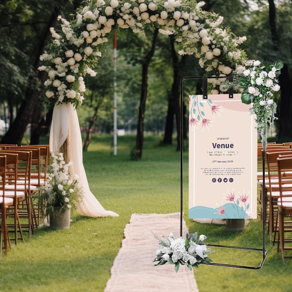 1Set Wedding Sign Holder Adjustable welcome to our wedding sign stand Heavy Duty Easel Stand for Sign Easel Display Used for indoor/outdoor display sign poster bracket (Black)