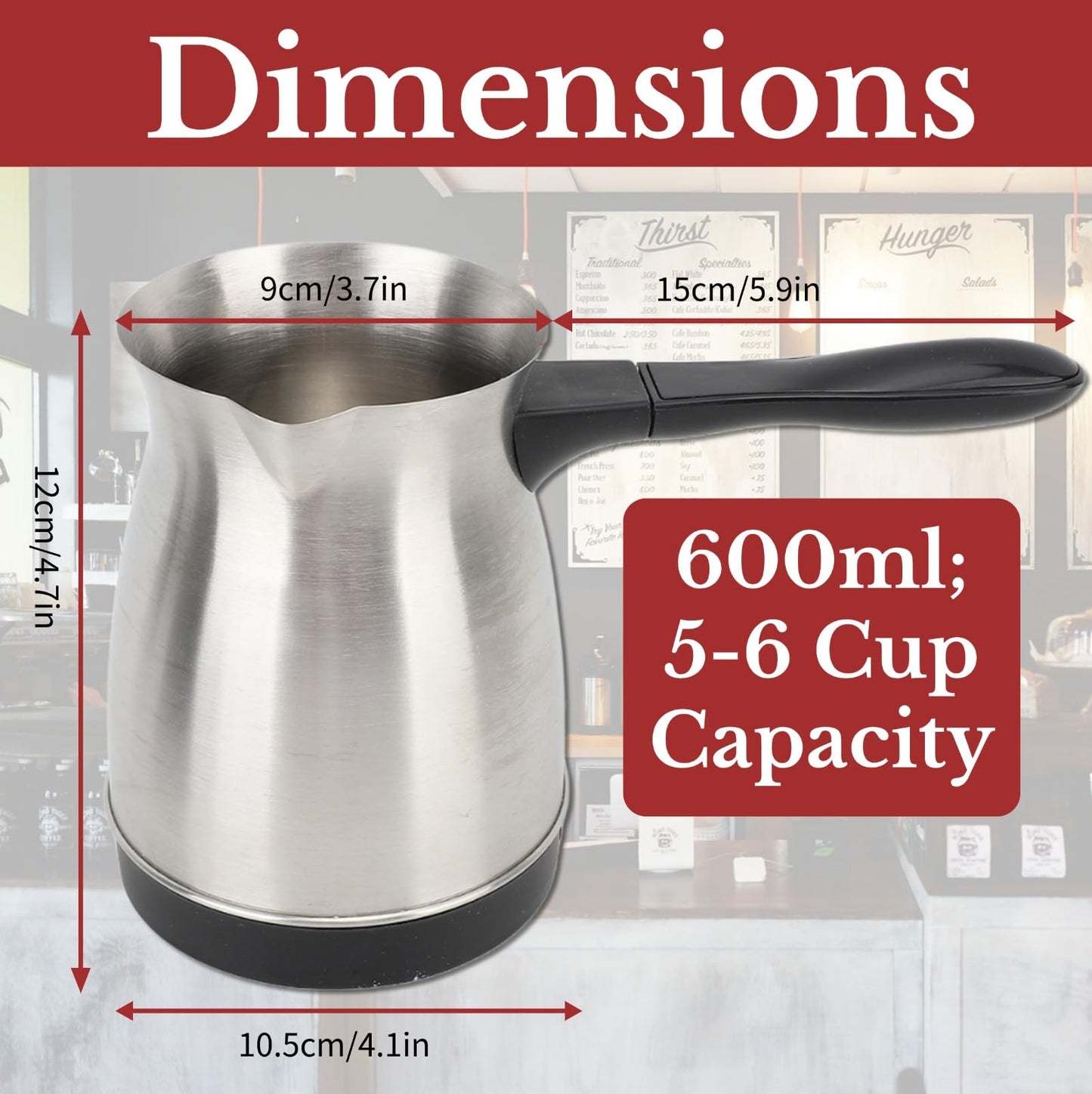 Turkish Coffee Maker, Stainless Steel 600ml Electric Turkish Coffee Machine, Arabic & Greek & Turkish Electric Coffee Maker Machine Pot Warmer Kettle, 5 to 6 Cups Capacity for Home Travel