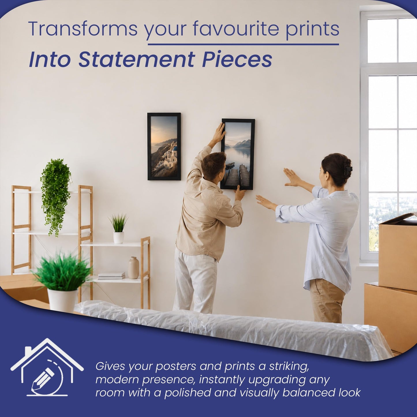 Imaginus 12x24 Inch Black MDF Wood Frame Modern Wall Mount Poster Frame with Clear Shatter-Resistant Front, Minimalist Frame for Prints, Photos & Artwork, Home Office Gallery Wall Décor