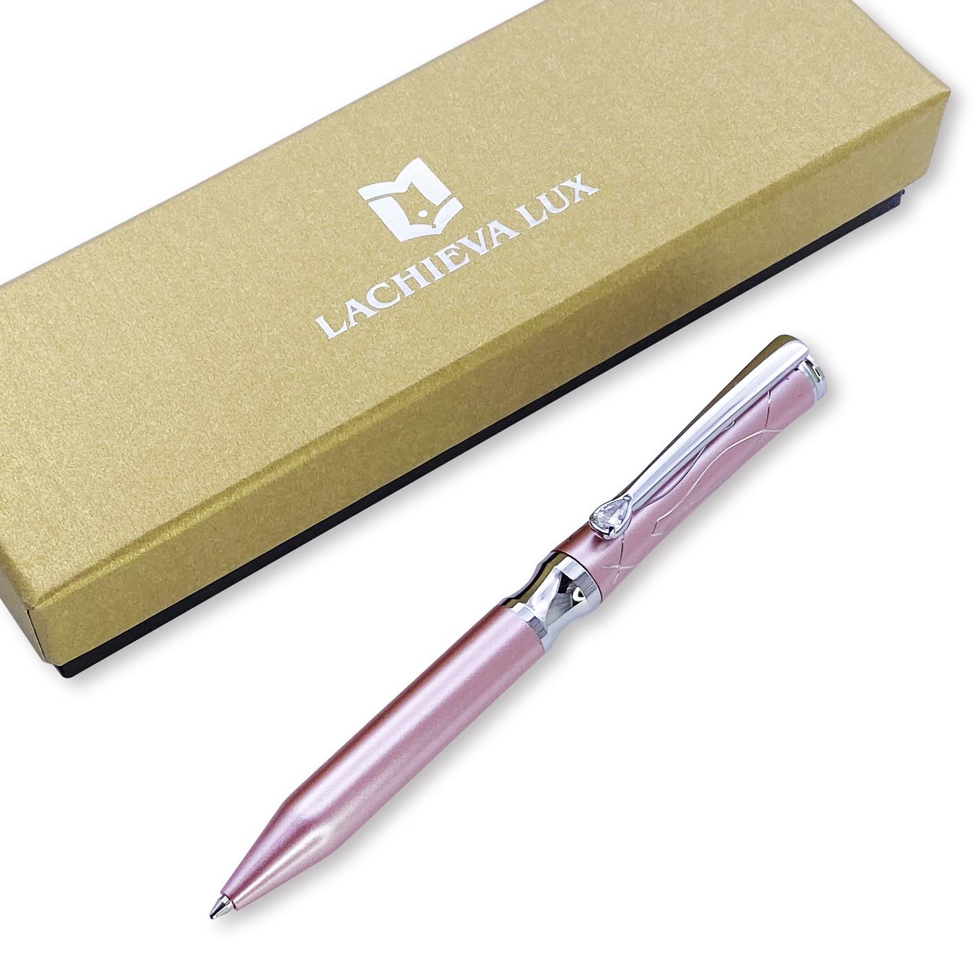 LACHIEVA LUX Nice Elegant Crystal Executive Metal Ballpoint Pen with German-made Refills, Luxury High end Writing Instruments for women-pink