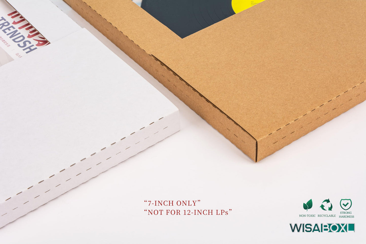 Wisaiboxl 7 inch 45 RPM Vinyl Record Shipping Boxes 7.5"L x 7.5"W x 1"H Easy Fold, Multi Depth Corrugated Cardboard Box with Fragile Stickers for Shipping, Packing, Moving, Storage, Brown, 50 Pack