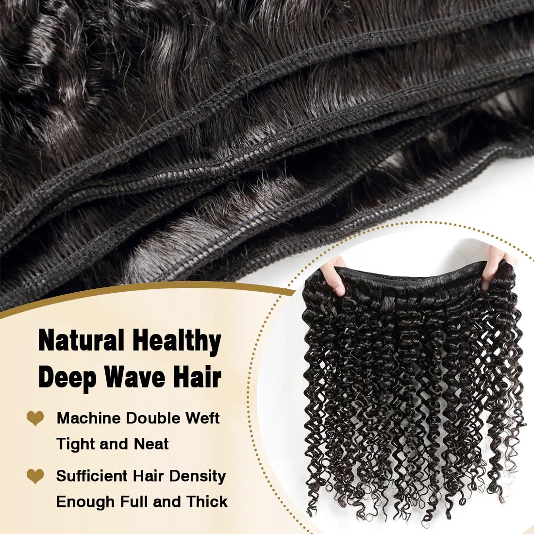 12A Human Hair Deep Wave Bundles(16 18 20 22 Inch)100% Unprocessed Brazilian Deep Wave Human Hair Bundles Wet and Wavy Bundles Hair Extension Sew In for Black Women Natural Color