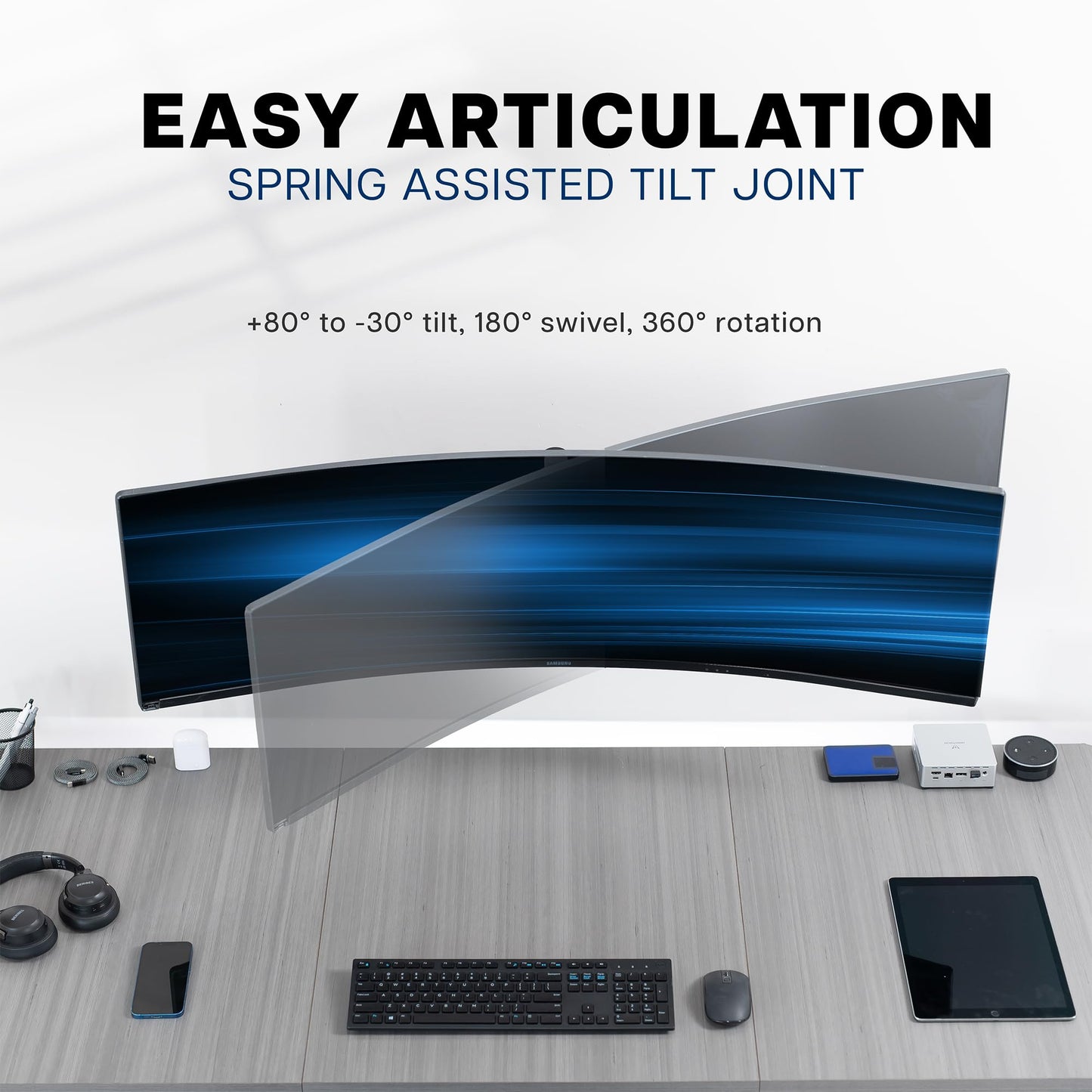 VIVO Single Ultrawide Monitor Wall Mount for Up to 49 inch Screens, Articulating and Height Adjustable, Holds Ultra Wides Up to 44 lbs, Black, MOUNT-WCB01A