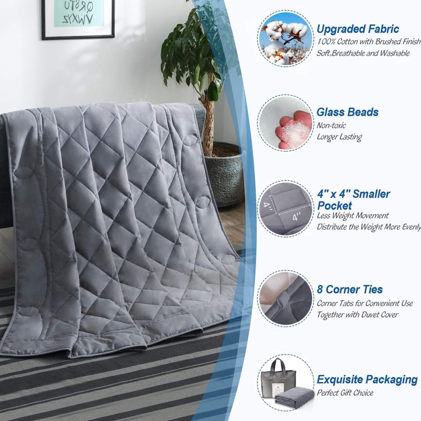JOLLYVOGUE Weighted Blanket 20lbs, 60''x80'' Weighted Blanket Queen with Premium Glass Beads-Dark Grey