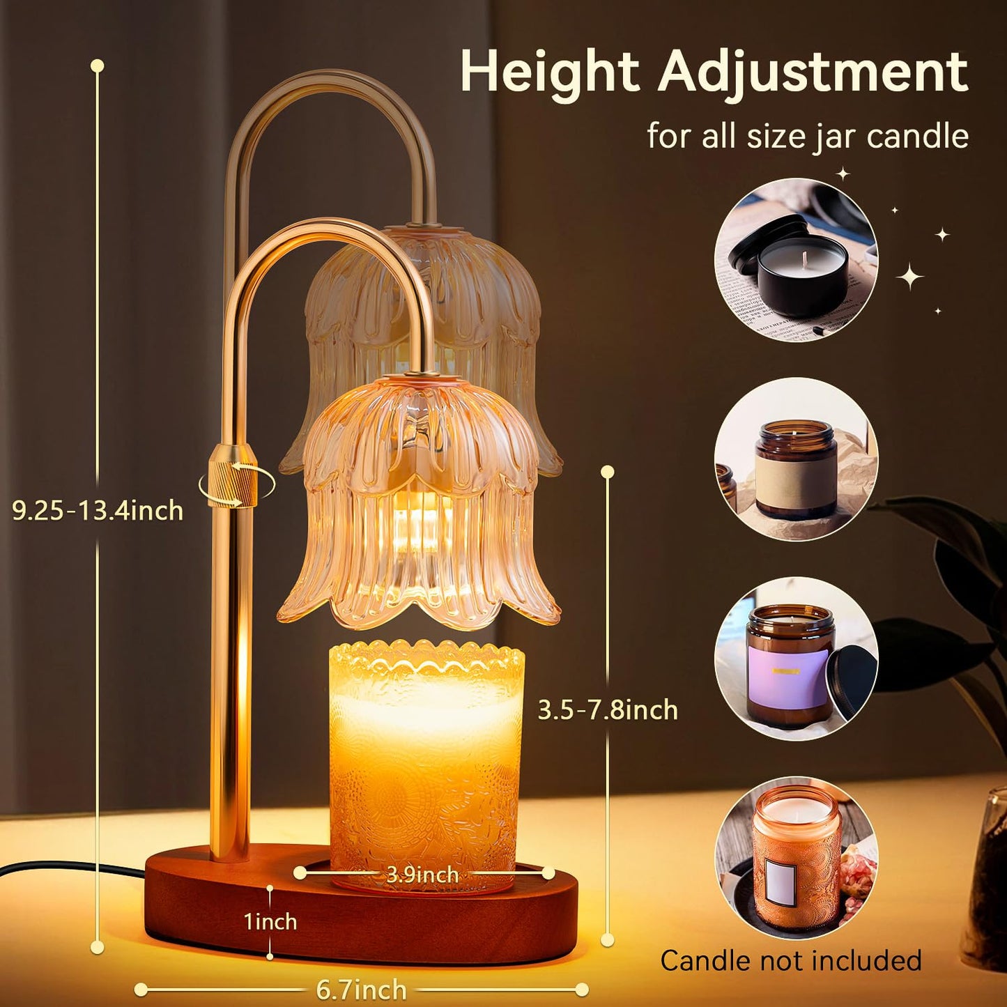 Candle Warmer Lamp with Timer and Dimmer, Adjustable Height Electric Candle Warmer Flower Lamp Wax Melt Warmer for Jar Candles - Birthday Gifts for Women Mom Mother's Day Home Living Bedroom Decor