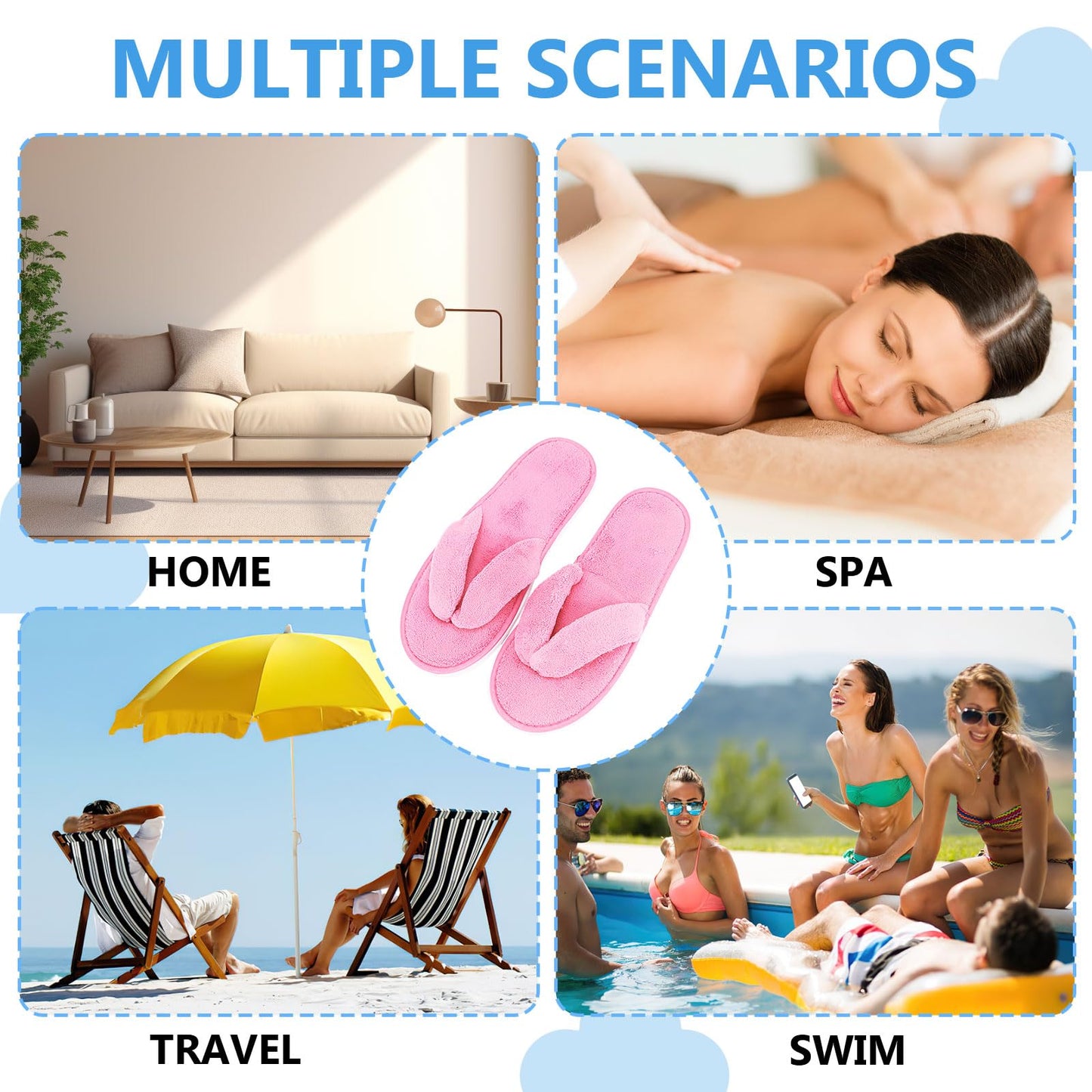 10 Pairs Flip Flop Spa Slippers, Coral Fleece Thong Slipper Open Toe House Slippers for House Guest Hotel Travel