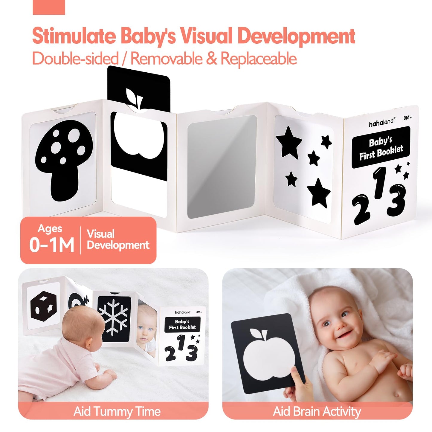 hahaland 30 in 1 Black and White Baby Toys 0 3 6 Months, High Contrast Baby Newborn Toys 0-6 Months, Tummy Time Mirror Toys Set, Baby Sensory Toys for Babies for 0M+