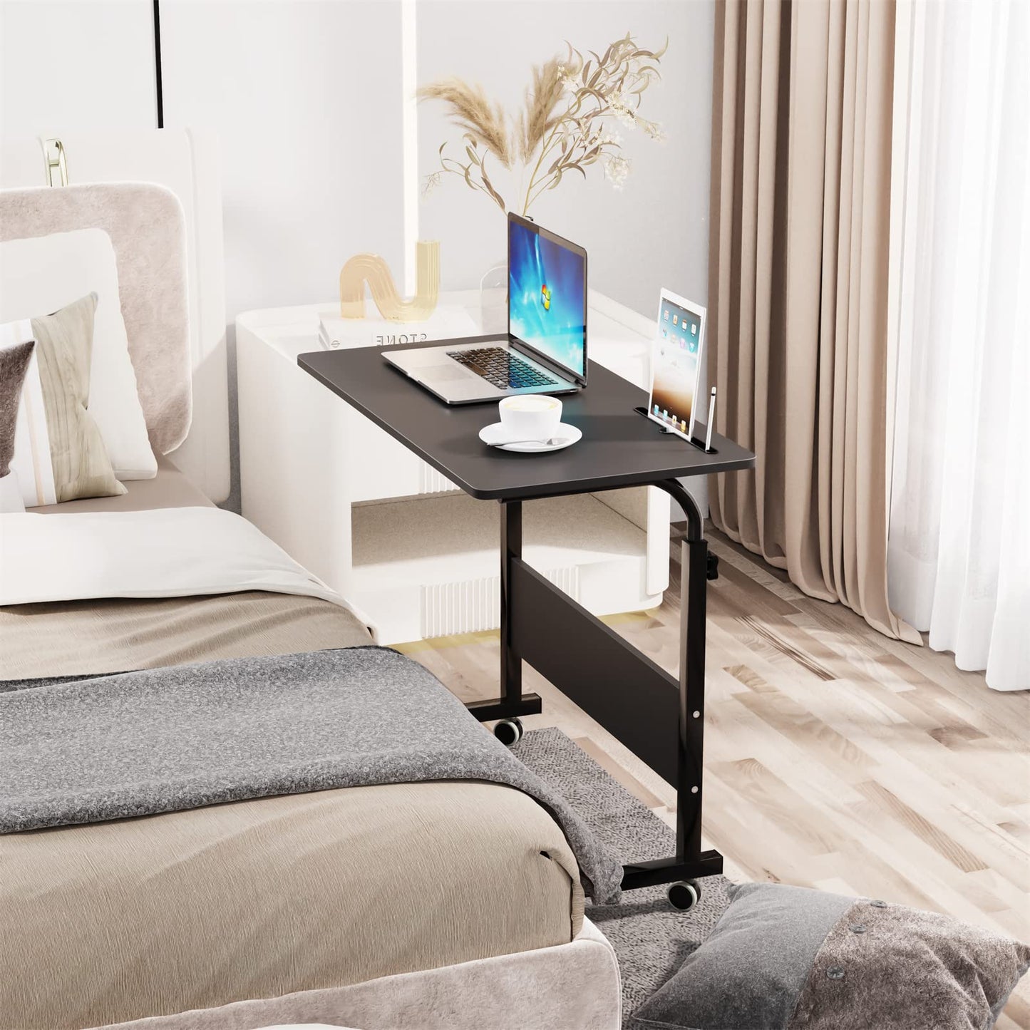 SDHYL Side Table Living Room,31.5 inches Laptop Desk, Adjustable Work Stand Mobile Side Desk, Portable Workstation Student Desk Small Snack Table