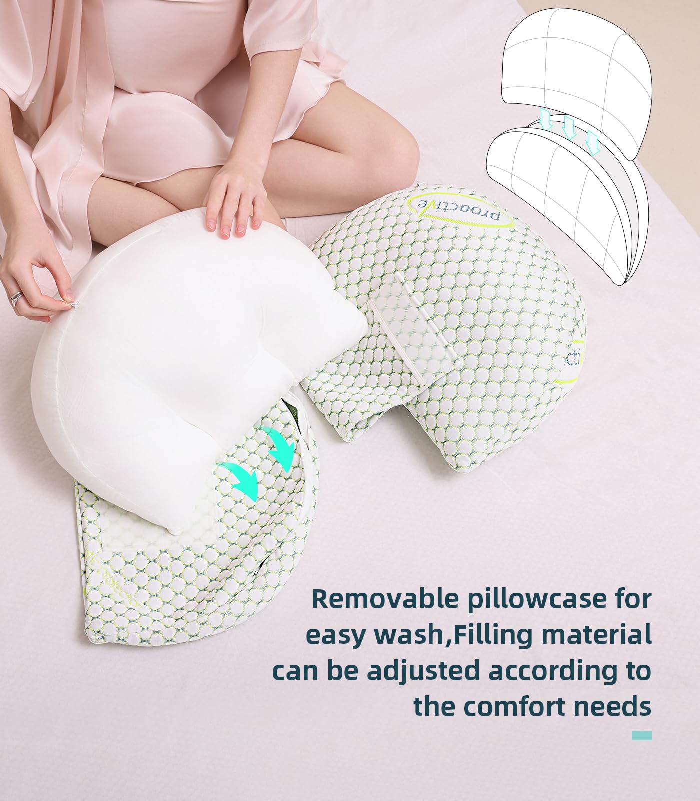 Oternal Pregnancy Pillow for Pregnant Women – Comfortable Maternity Pillow for Side Sleepers, Supports Back, Belly, Hips, and Legs, with Removable & Adjustable Cover