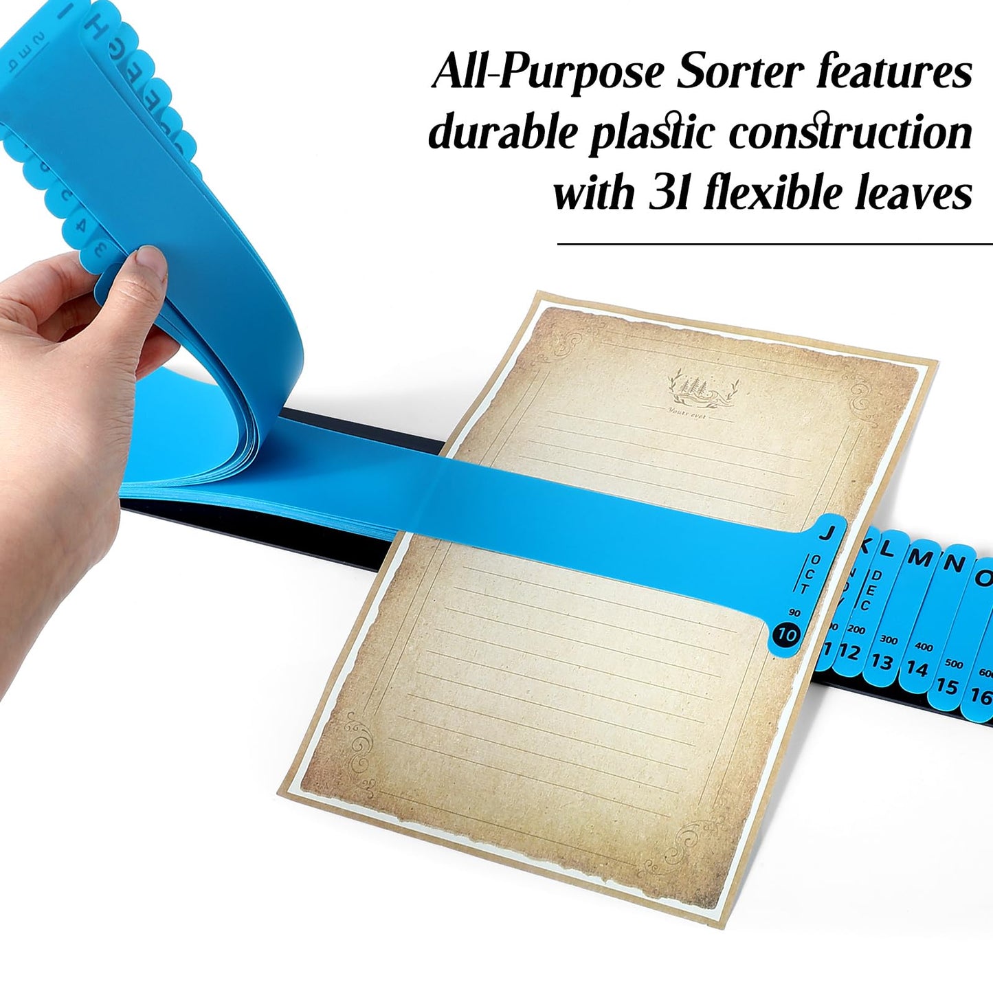 PerKoop Plastic All Purpose Document Sorter Alphabetical a-z File Organizer Compact Upright Space Saving Paper Organizer for File Office School, Blue, 2.52 x 23.5 inches(1 Set)