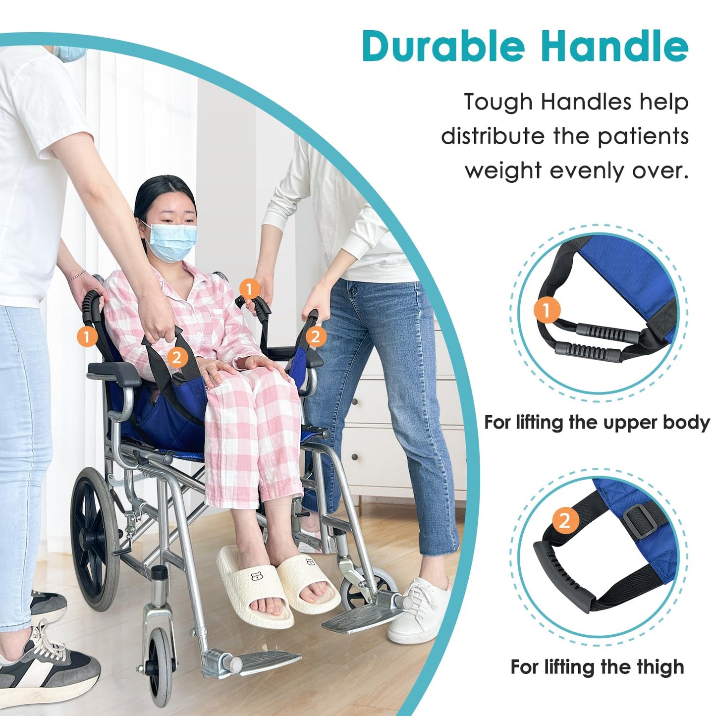 Patient Lift Transfer Belt From Bed To Wheelchair Stair Transfer Emergency Evacuation Chair Pad Safety Medical Lifting Sling Slide Board Transferring For Elderly, Disabled, Adults (Blue - 4 Handles)