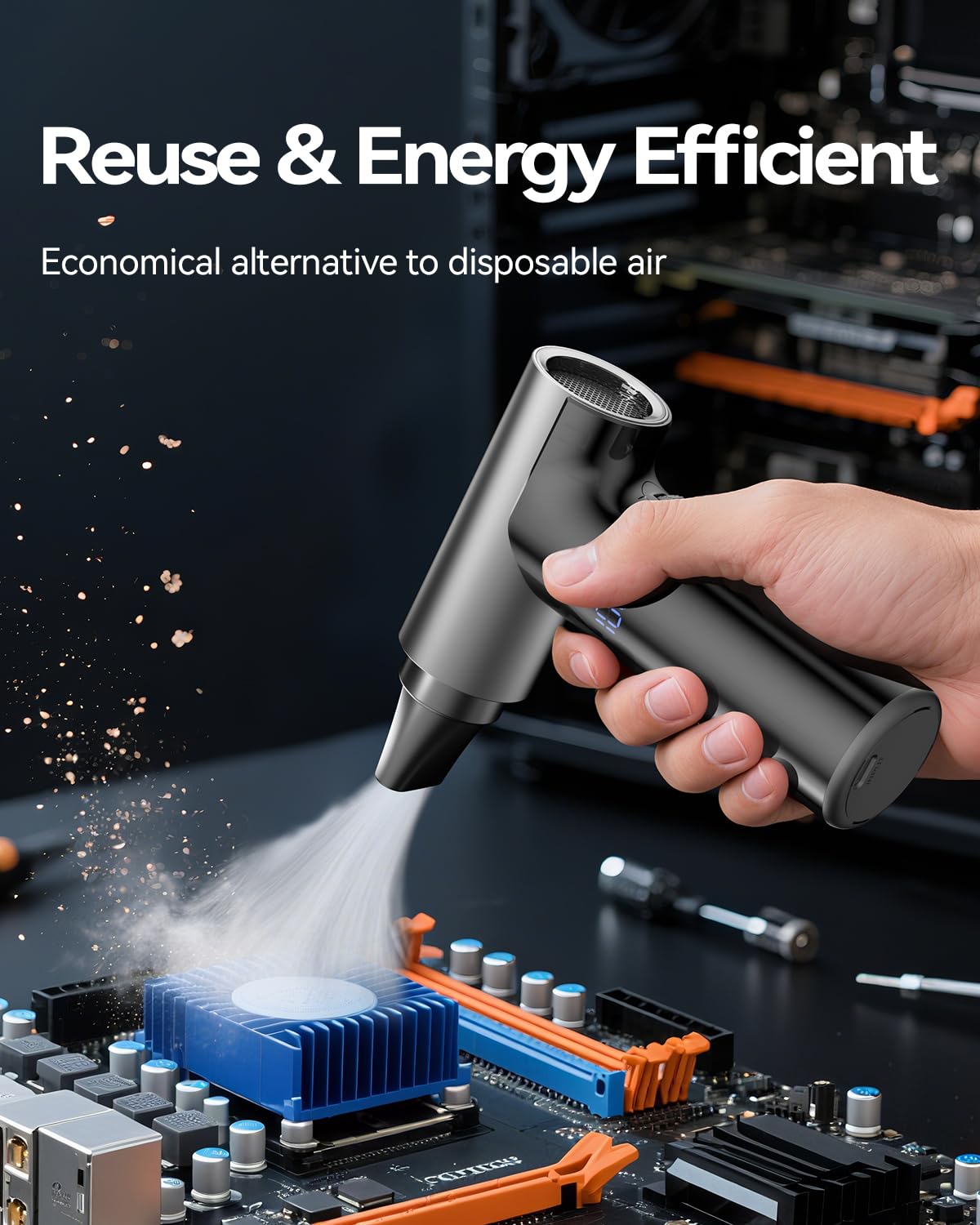 Compressed Air Duster, 130000RPM Super Power Electric Air Duster, 11-Gear Stepless Speed Mini Blower with Aluminum Alloy, Cordless Dust Blower for Computer, Keyboard, House, Outdoor, and Car