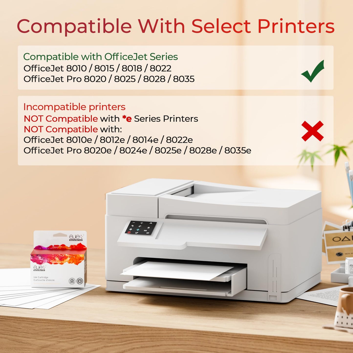 ejet 910XL Ink Replacement for HP 910XL Ink Cartridges Combo Pack with HP 910 Ink HP910XL HP910 Work for OfficeJet Pro 8020 8025 8028 8035 OfficeJet 8010 8015 8018 8022 Printers, Black and Color