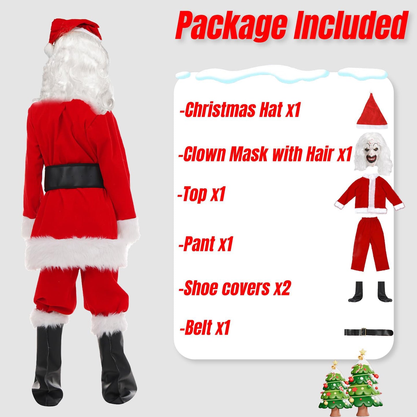 Puppyhao Art the Clown Costume Kids Killer Clown Christmas Santa Costume Fun Halloween Outfit Creepy Cosplay Uniform