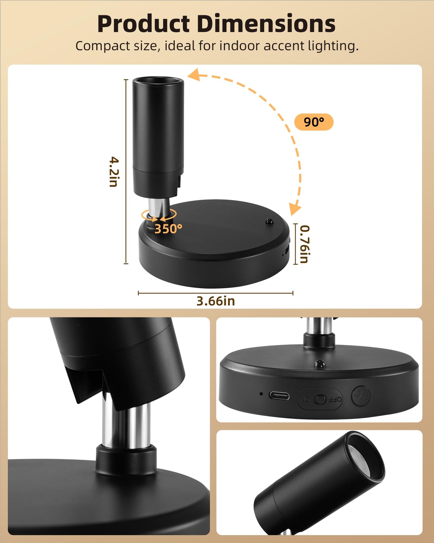 EZVALO Spotlights Indoor with Remote, 5500mAh Rechargeable Picture Lights, Wireless LED Uplighting with Timer & Dimmable, 3CCT, Mini Spot Lights for Plants, Painting, Accent Lighting (2 Pack-Black)
