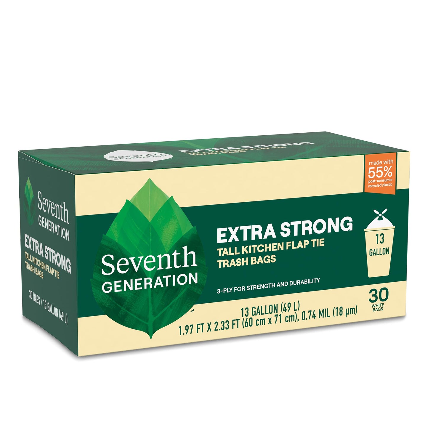 Seventh Generation Kitchen Garbage Bags 13 Gallon Pack of 6 Extra Strong Made from Recycled Plastic 20 count