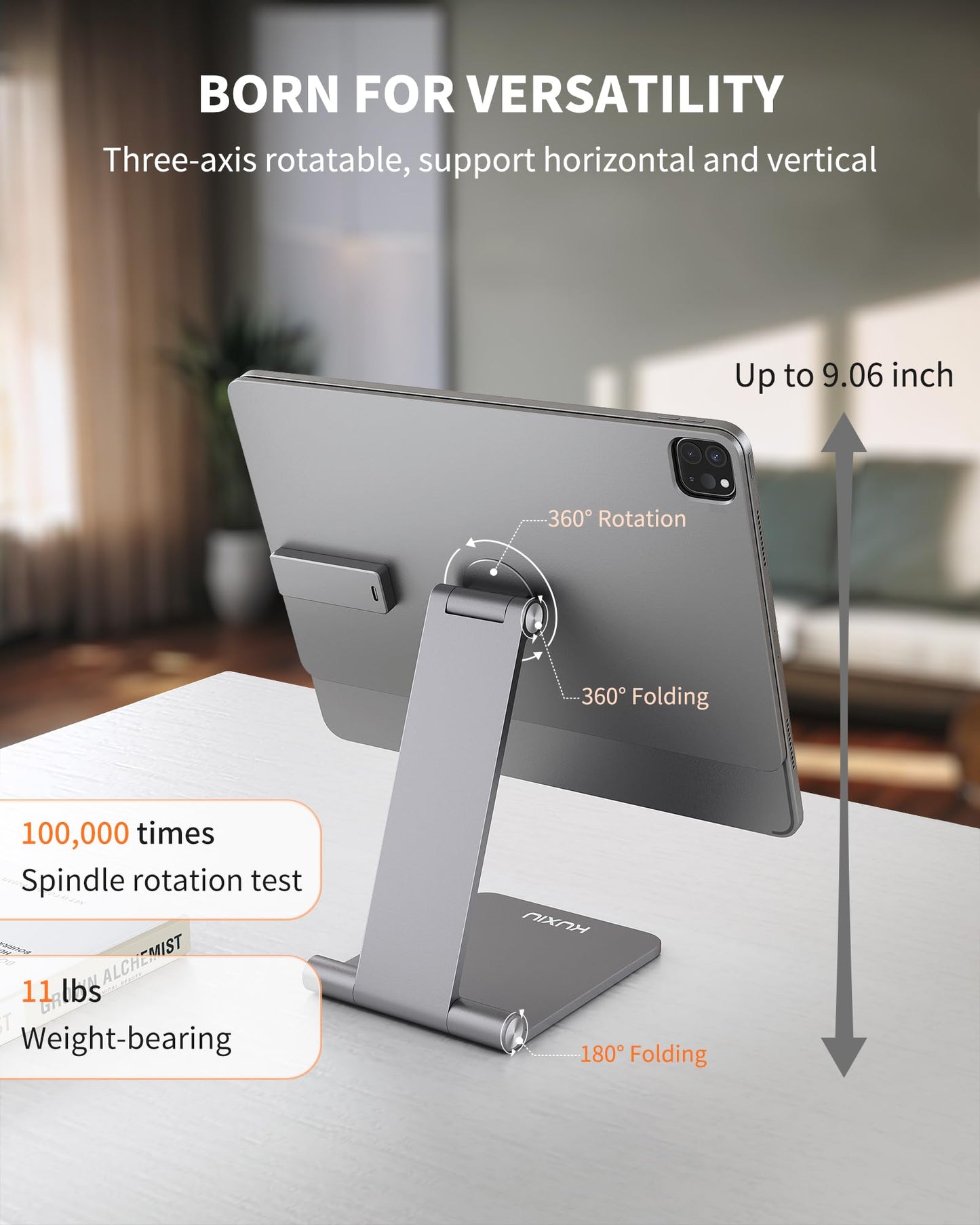 [Upgrade] KU XIU Magnetic Wireless Charging Stand for iPad Pro/Air 11 M2, Foldable Aluminum Alloy Tablet Holder Mount for Desk, Adjustable Tablet Stand for iPad Pro 11 1st/2nd/3rd/4th,Air 10.9 4th/5th