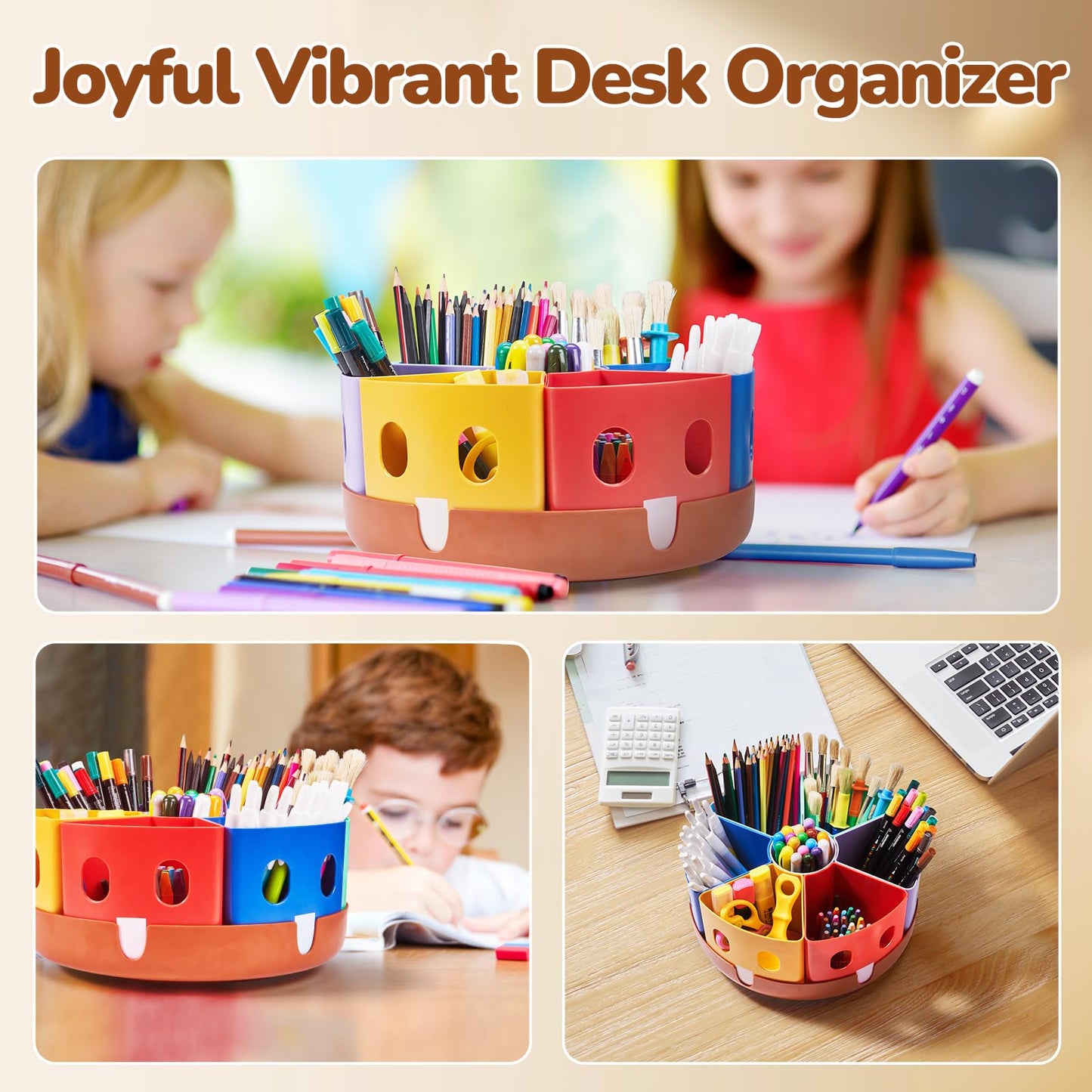 Gamenote Rotating Art Supply Organizer Lazy Susan Office School Supplies for Kids Desk Organizers and Storage Homeschool Craft Caddy Classroom Organization (Large)