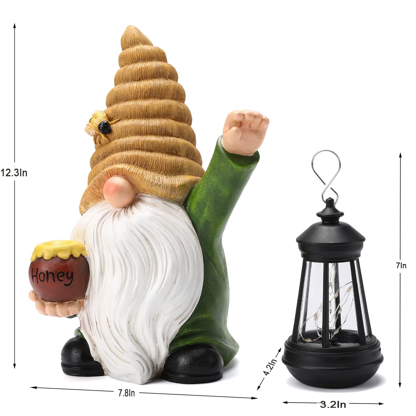 WONDHOME 12.3''Solar Garden Gnome Outdoor Decor Honey Bee jar Gnome Statue with LED Lantern Spring Patio Yard Art Decoration Mother's Day Christmas Gardening Gifts for Women Mom