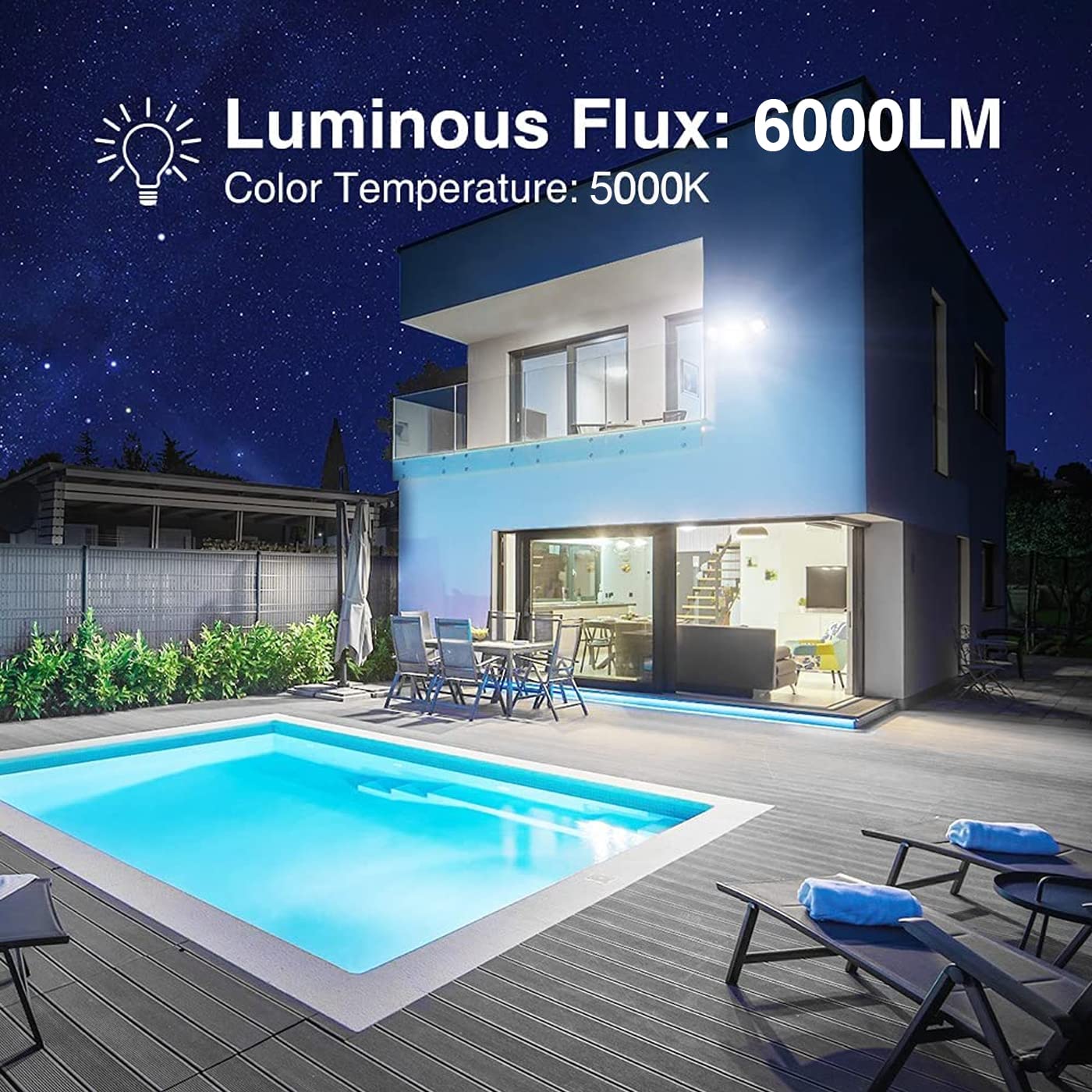 FLITI 50W Flood Light Outdoor, 5000LM Super Bright LED Flood Light, Switch Controlled Security Lights with 3 Adjustable Heads, IP65 Waterproof, 5000K Wall Mount Outdoor Light for Porch, Garage, Yard