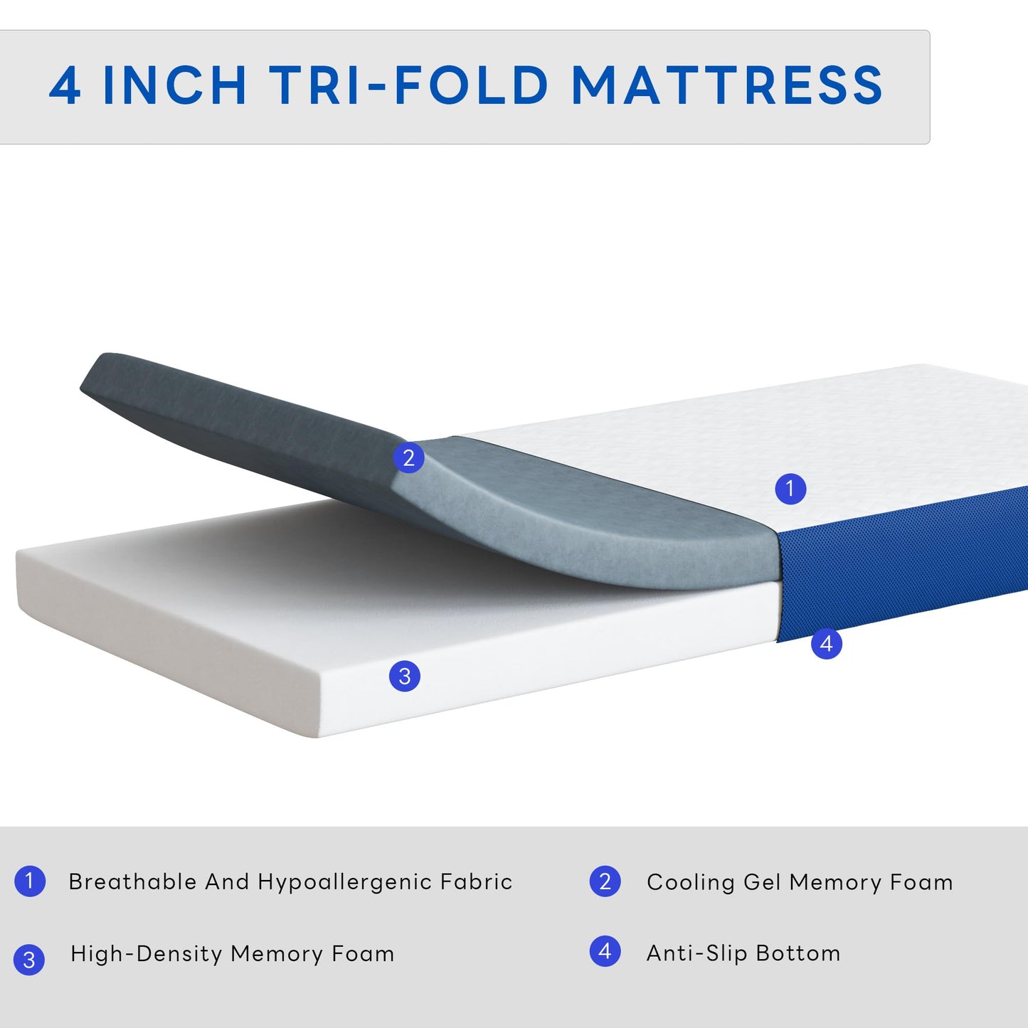 DlandHome Portable Tri-Fold Memory Foam Mattress,Floor Mattress,Foldable Mat,Folding Mat for Travel & Camping & Yoga,Cover Washable (Twin, 3 Inch)