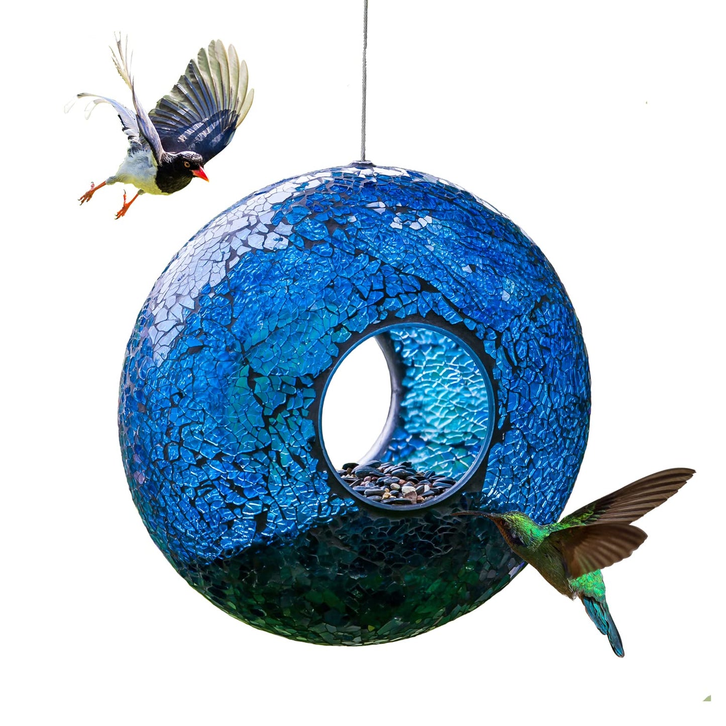 Mosaic Bird Feeder Circle Hanging Birdfeeder for Outdoor Garden Decoration