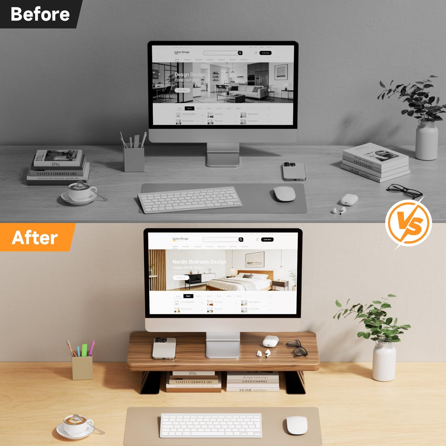 NestNeat Monitor Stand - 24 Inch Wood Monitor Stand Riser, 220 Pounds Load Capacity Desk Monitor Riser for Laptop/PC/Printer, Desktop Stands Organizer for Home Office