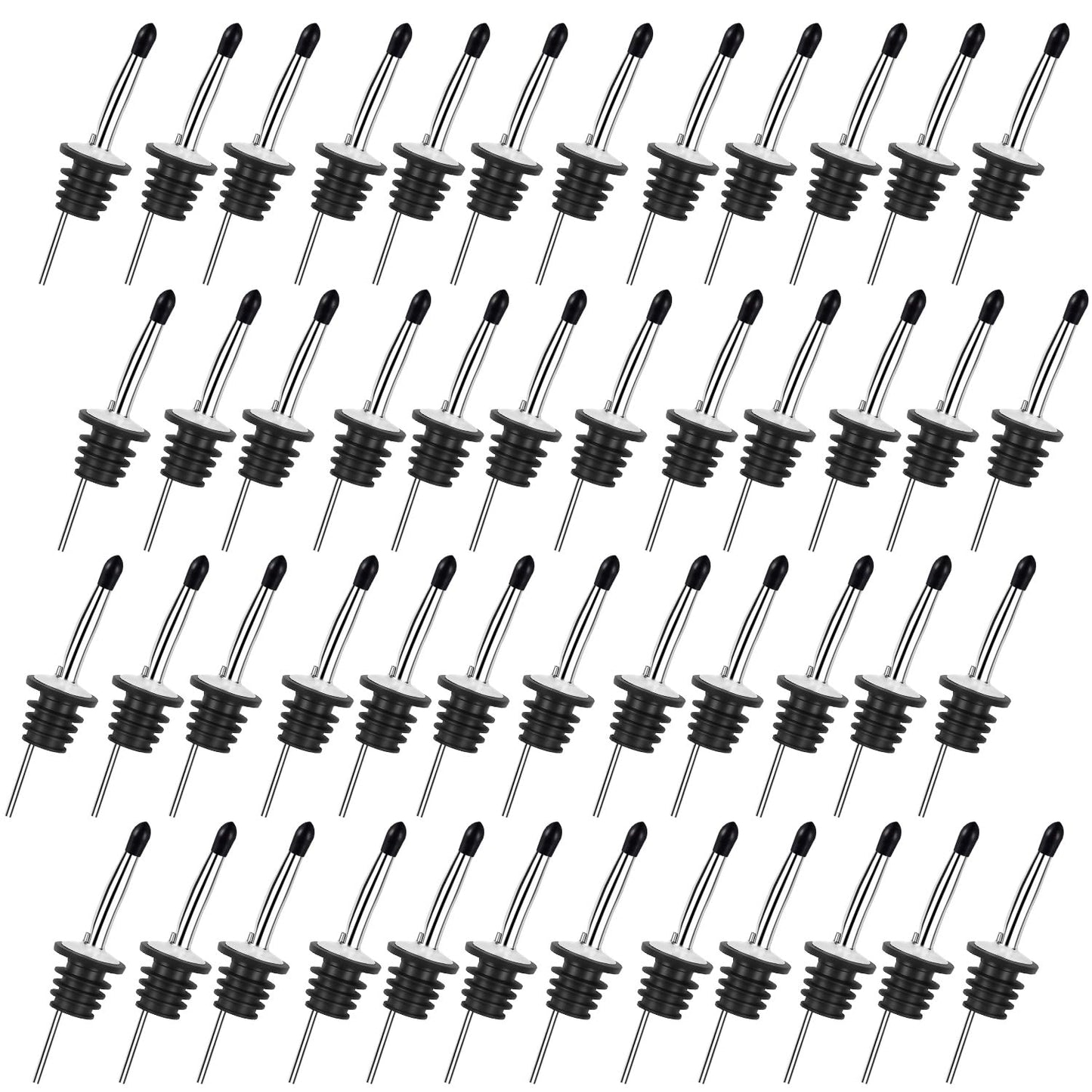 48 PCS Liquor Pour Spout, Liquor Bottle Pourers, Pour Spouts with Caps for Liquor Alcohol Olive Oil Bottles, Liquor Pourers for Bartending, Stainless Steel Classic Bottle Pourers, Tapered Spout