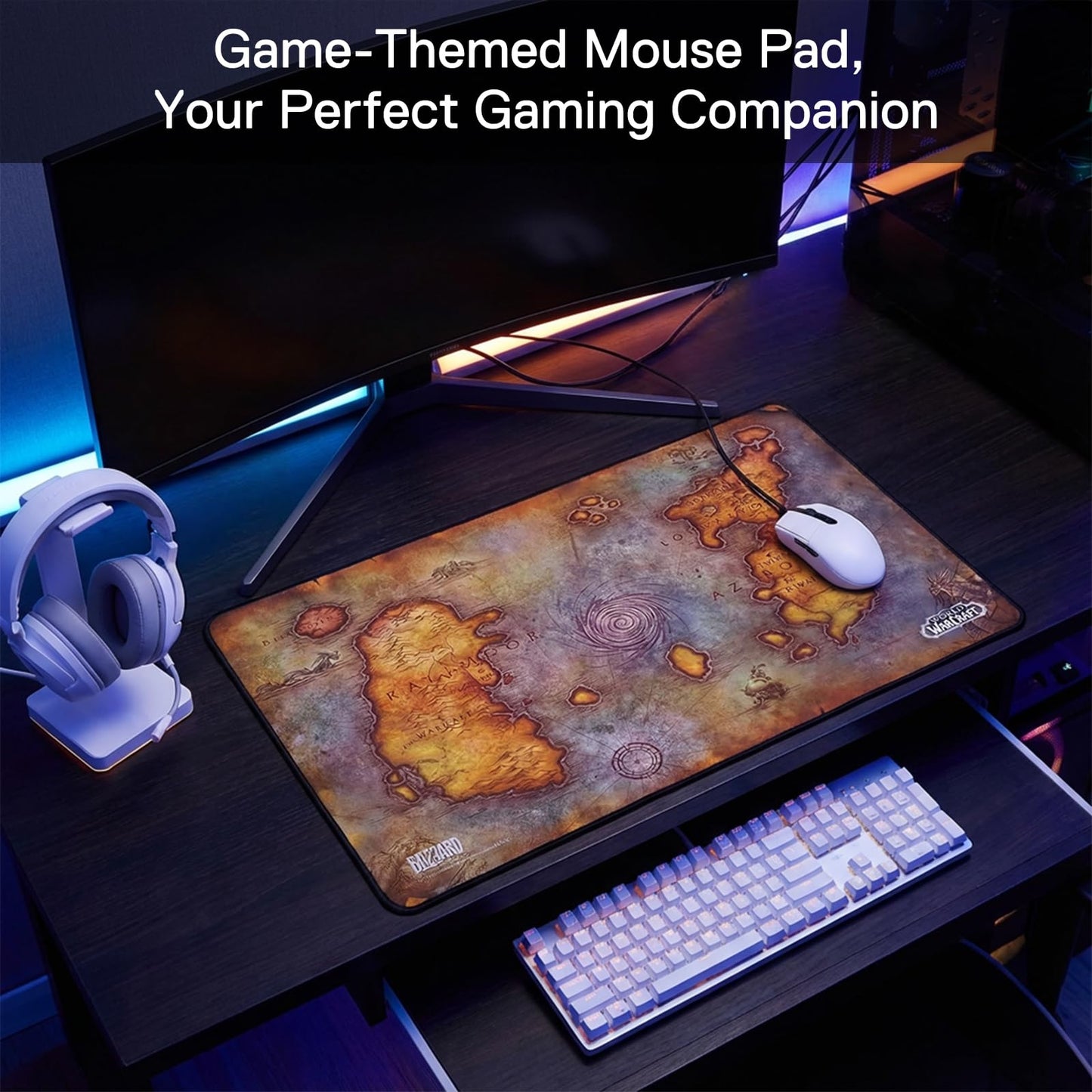 Blizzard Wow XXL Gaming Mouse Pad, Keyboard Pad for Gamer, Office & Home, Non-Slip Rubber Base, Extended Desk Mat with Stitched Edge, Easy to Clean, 60 * 40CM