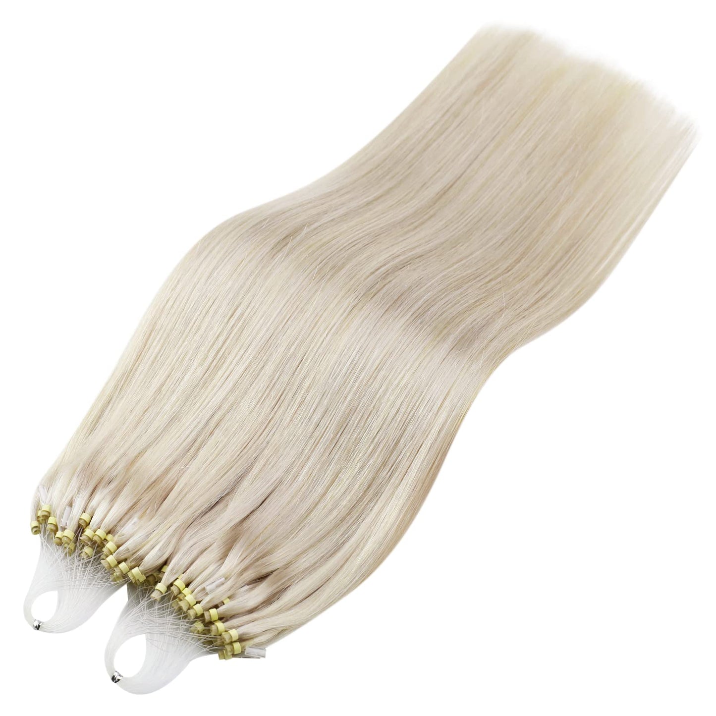Sunny Hair Micro Beads Hair Extensions Real Human Hair 1g/s 50g Micro Loop Ring Remy Hair Extensions for Women Straight Micro Link Extensions Human Hair White Platinum Blonde 24inch