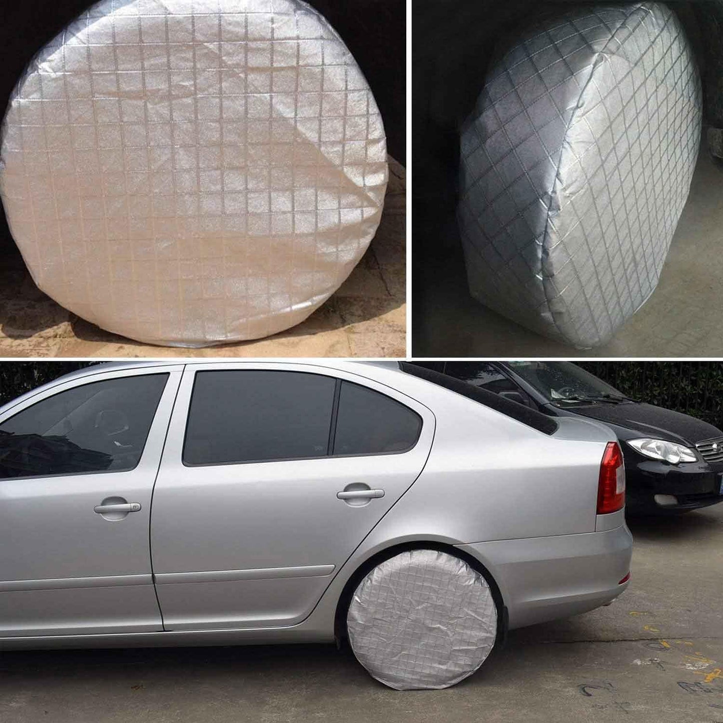 Amfor Set of 4 Tire Covers,Waterproof Aluminum Film Tire Sun Protectors,Fits 24" to 26" Tire Diameters,Weatherproof Tire Protectors