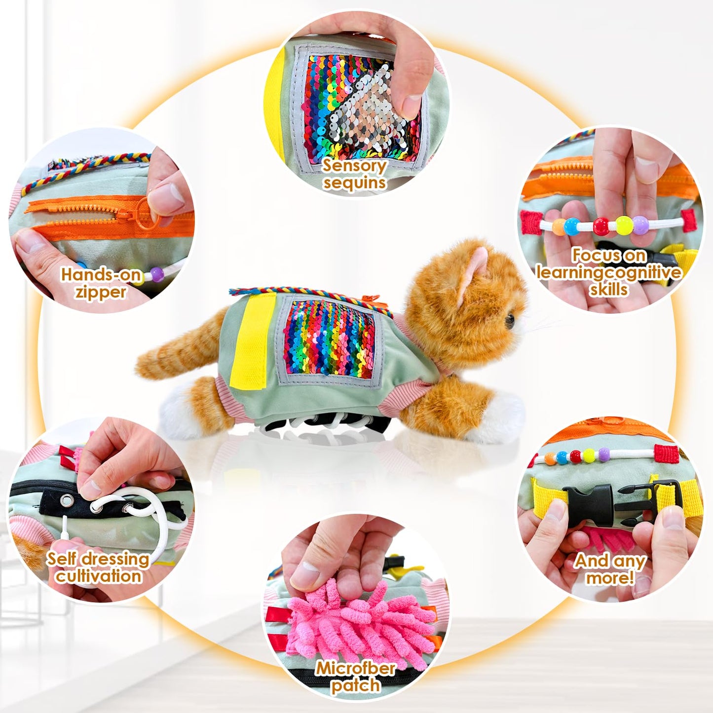Fidget Muff Cat for Elderly | Dementia Alzheimer’s Therapy Activity Fidget Blanket for Adults with Stuffed Cat Fidget Anxiety Relief Solutions Memory Loss | Fidget Blanket for Alzheimer's Activities
