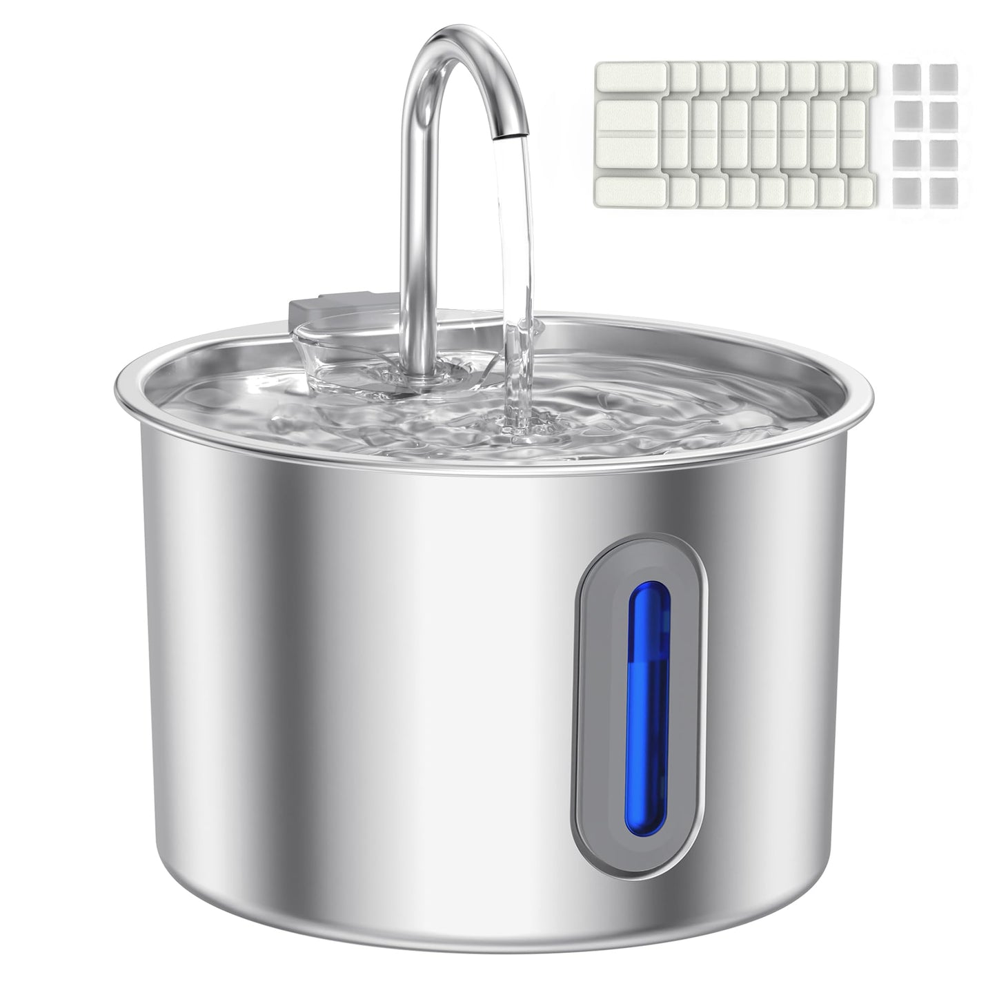 Cat Water Fountain,Stainless Steel Pet Water Dispenser 74oz/2.2L Automatic Cat Fountian,Indoor Quiet Pump Pet Water Fountian,Includes 8 Filters and 8 Sponges