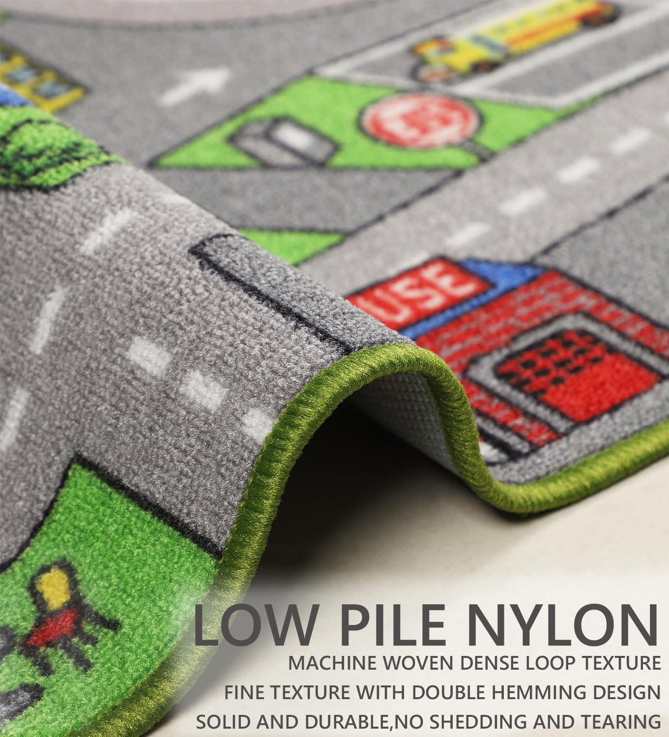 VSIWB Kids Rug 6'6" x 5'0" City Life Playmat Area Rug Car City Map Washable Traffic Road Educational Learning Nursery Rug Carpet for Children Playroom Living Room Bedroom Classroom Decor Green