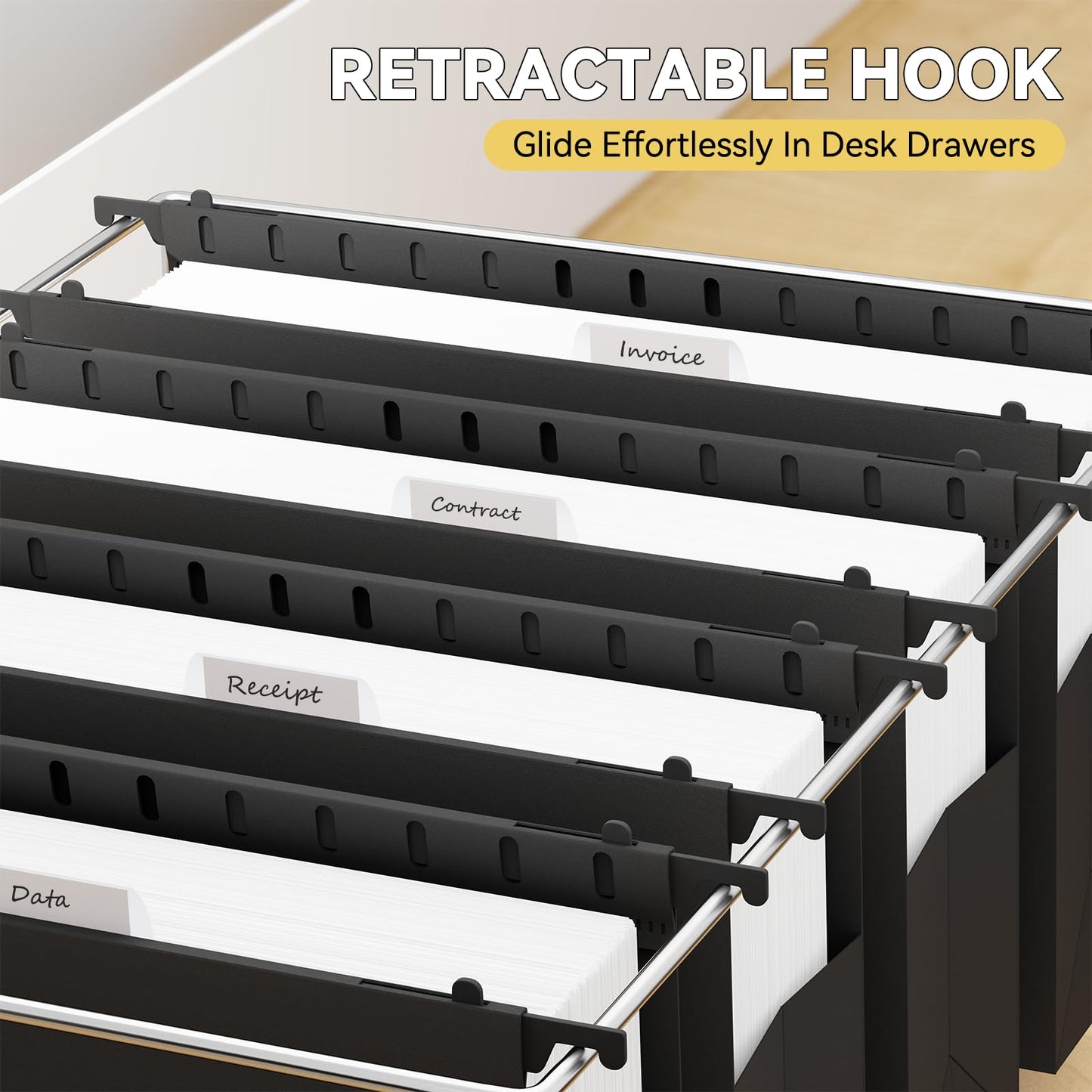 NORDUN Plastic Legal Hanging File Folders Extra Capacity,3" Expanding Pocket Legal Size,Expandable Large Black Hanging Folders with Tabs,Heavy Duty Filing Cabinet Folder for Bulky Files,6 Pack