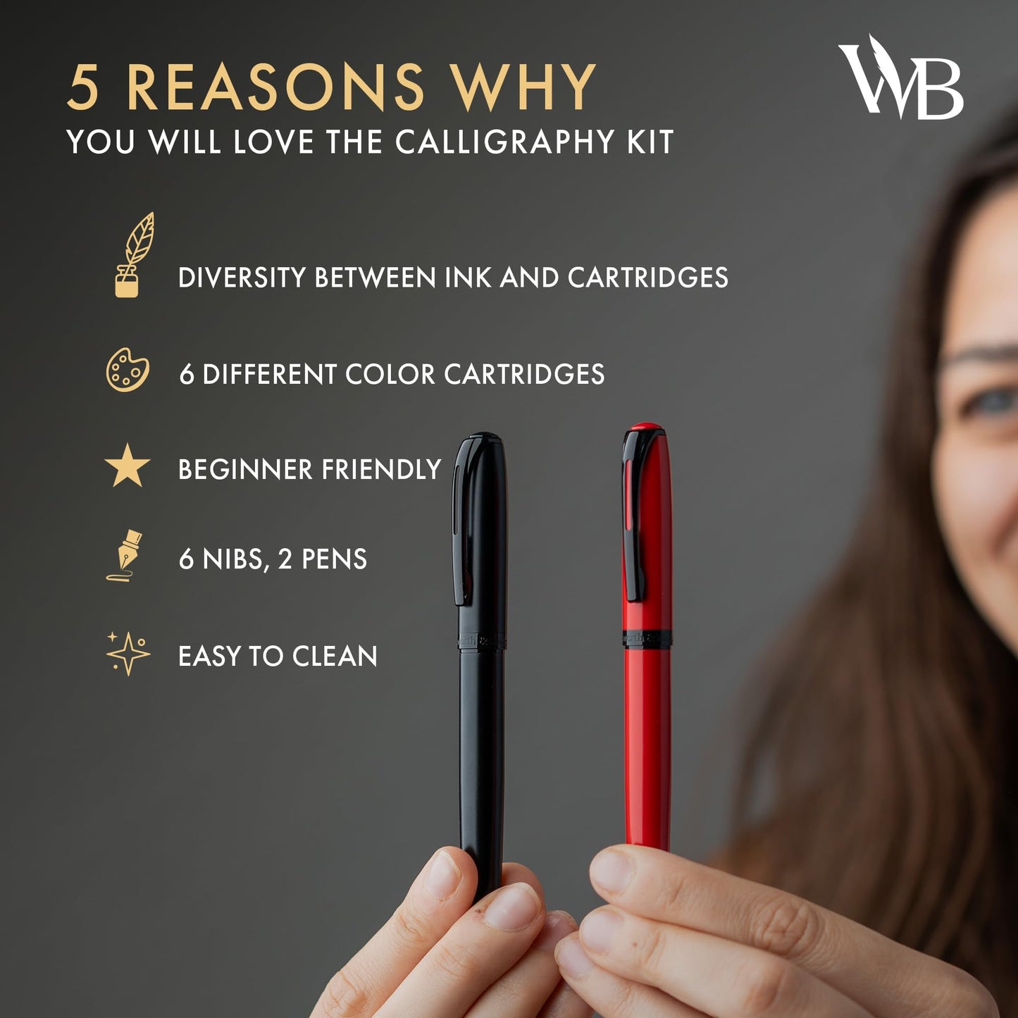 Wordsworth and Black Calligraphy Pen Set - Black - Includes 2 Calligraphy Pens, 18 ML Ink Bottle, 60 Ink Cartridges, A Refill Converter, 1 Medium and 4 Broad Nibs, Brush Pen