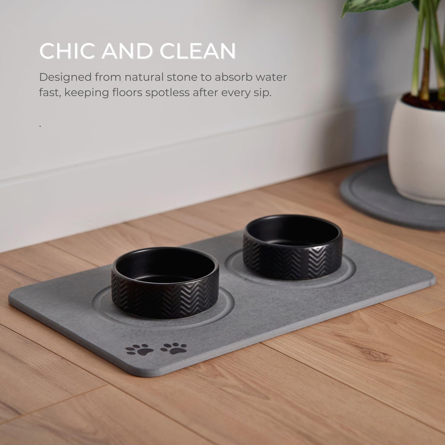 Natureva Home - Stone Pet Food Mat | Super Absorbent, Quick Drying | Diatomite Bowl Feeding Mats for Dog and Cat | Made of Natural Diatomaceous Earth | Absorbing Water Instantly | Colour Graphite