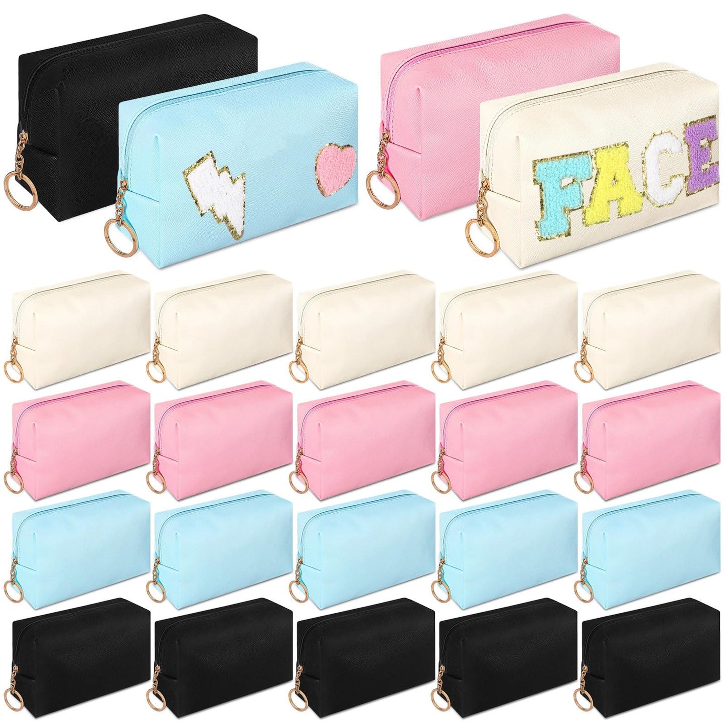 Chunful 24 Pcs Preppy Makeup Bag PU Leather Cosmetic Bag Bulk Makeup Plain Pouch Waterproof Toiletry Purse for Women Traveling Preppy Pencil Case Travel Purse Cosmetic(Mixed Colors)