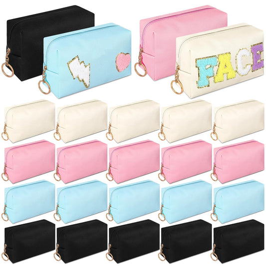 Chunful 24 Pcs Preppy Makeup Bag PU Leather Cosmetic Bag Bulk Makeup Plain Pouch Waterproof Toiletry Purse for Women Traveling Preppy Pencil Case Travel Purse Cosmetic(Mixed Colors)