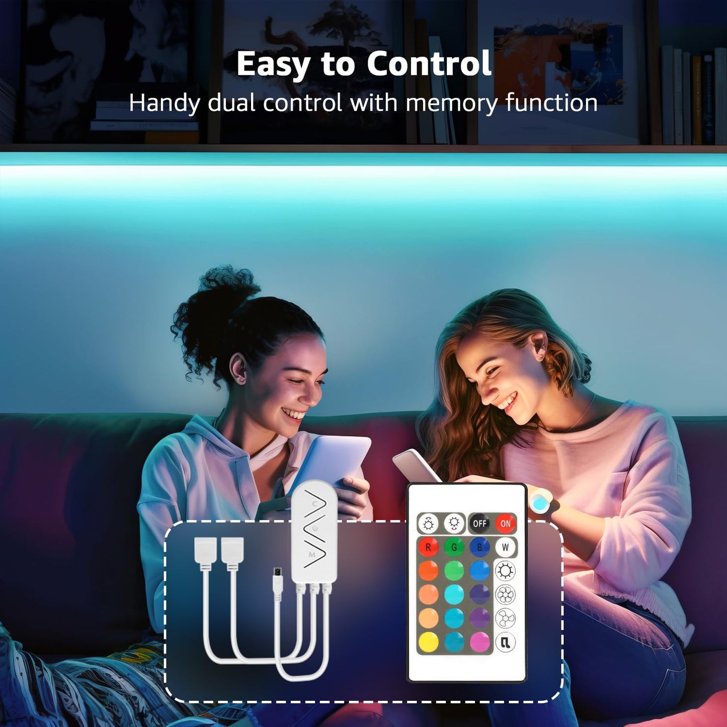 Lepro LED Strip Lights, 65.6ft Music Sync LED Lights Strip with Remote, RGB Color Changing Light Strip for Bedroom, Living Room, Kitchen and More, 32.8ft*2