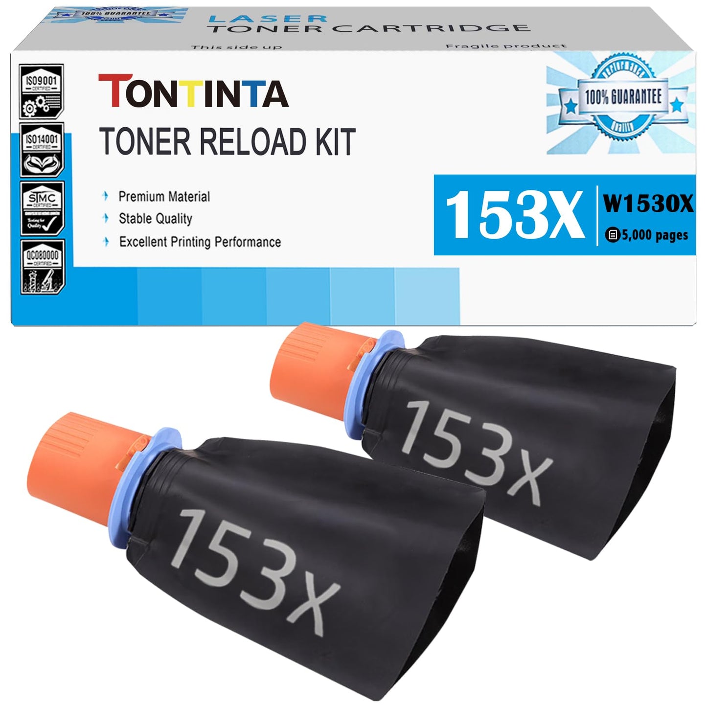 153X W1530X Compatible Toner Reload Kits Toner Cartridges ( 153A W1530A ) 5000 Pages High Capacity 2 Blacks Cartridge-Free for 2504 2504dw 1504 1504w MFP 2604 2604dw 2604sdw 2606dw 1604 1604w Printers