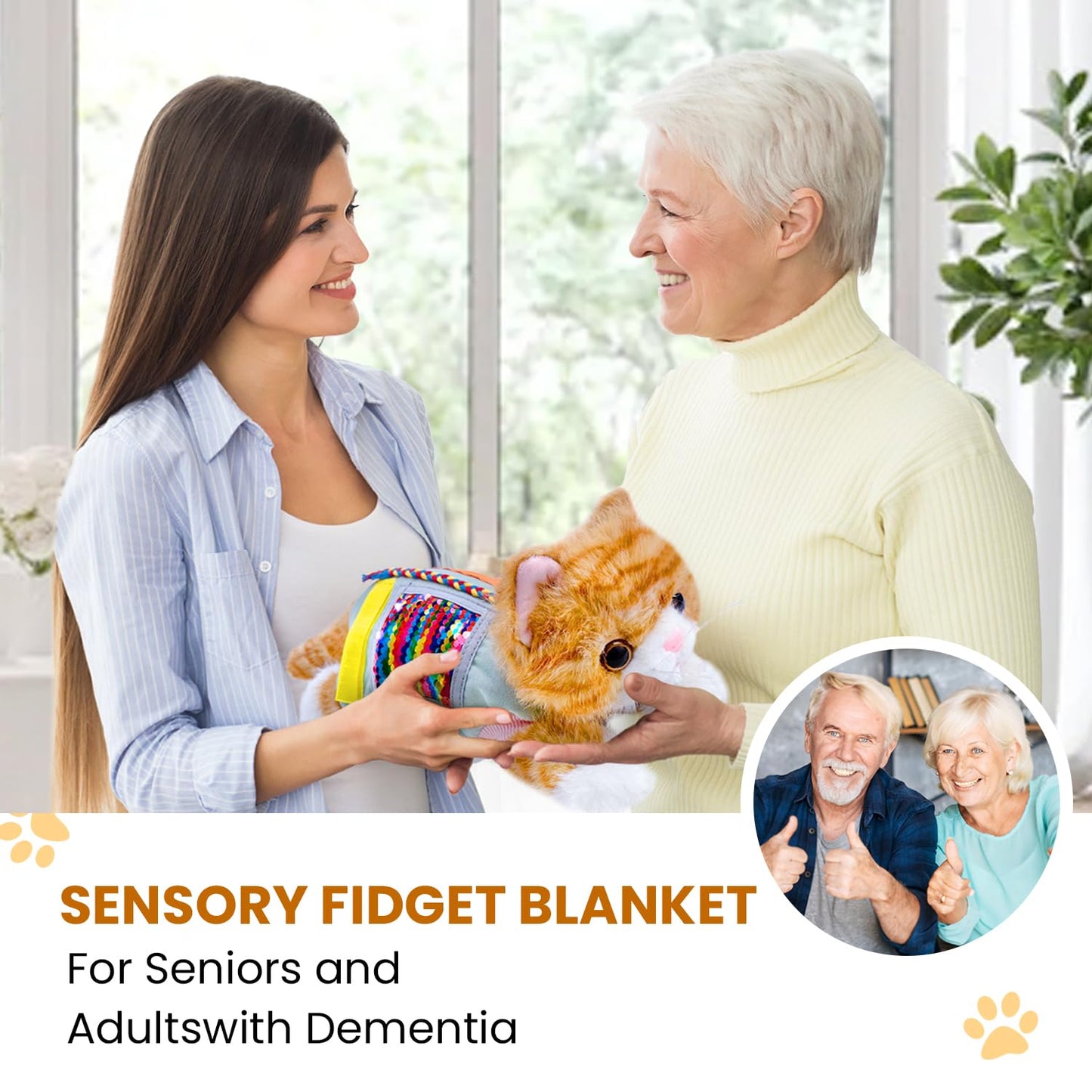 Fidget Muff Cat for Elderly | Dementia Alzheimer’s Therapy Activity Fidget Blanket for Adults with Stuffed Cat Fidget Anxiety Relief Solutions Memory Loss | Fidget Blanket for Alzheimer's Activities