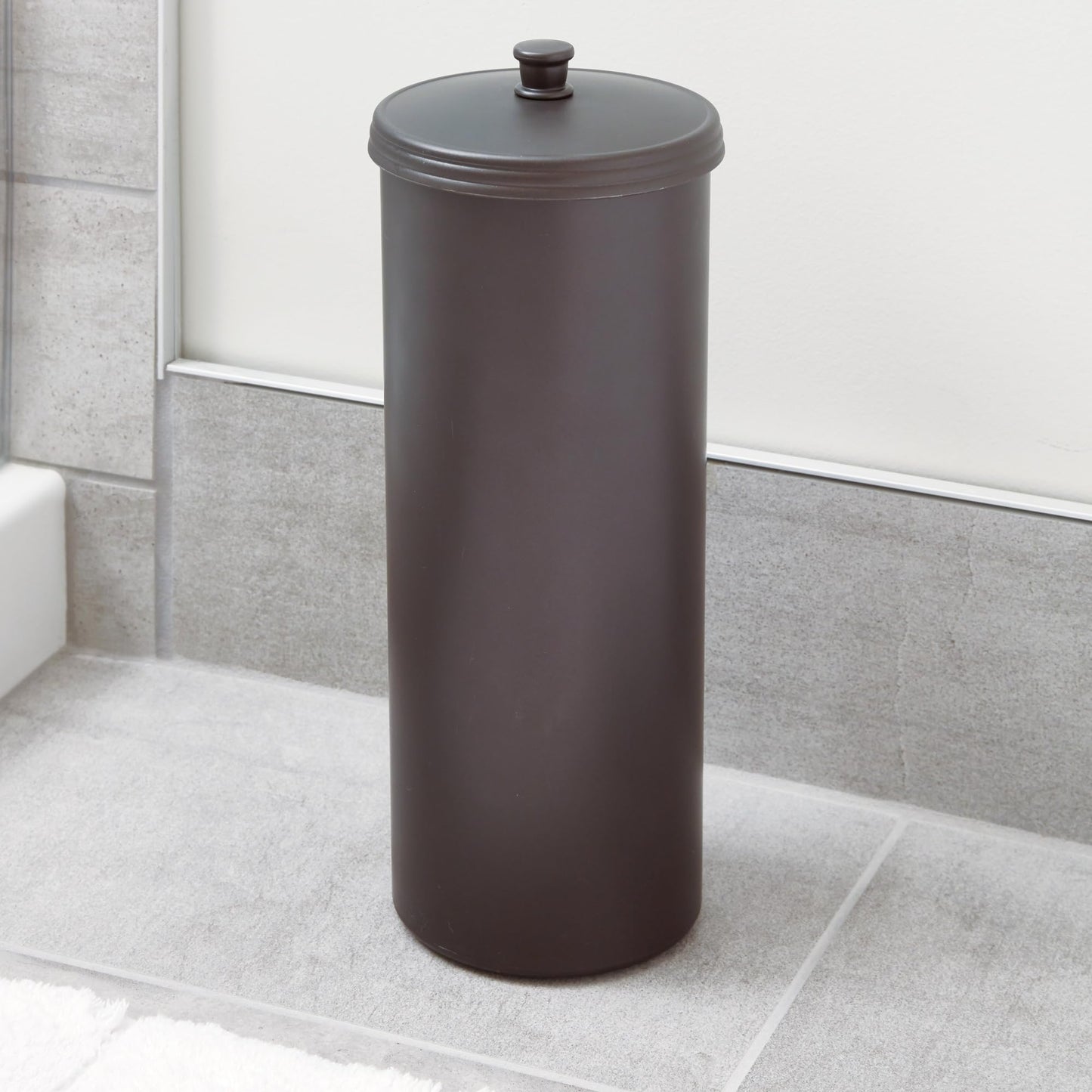 iDesign Kent Plastic Toilet Tissue Roll Reserve Organizer for Bathroom, Vertical Free Standing Compact Organizer, Holds 3 Rolls