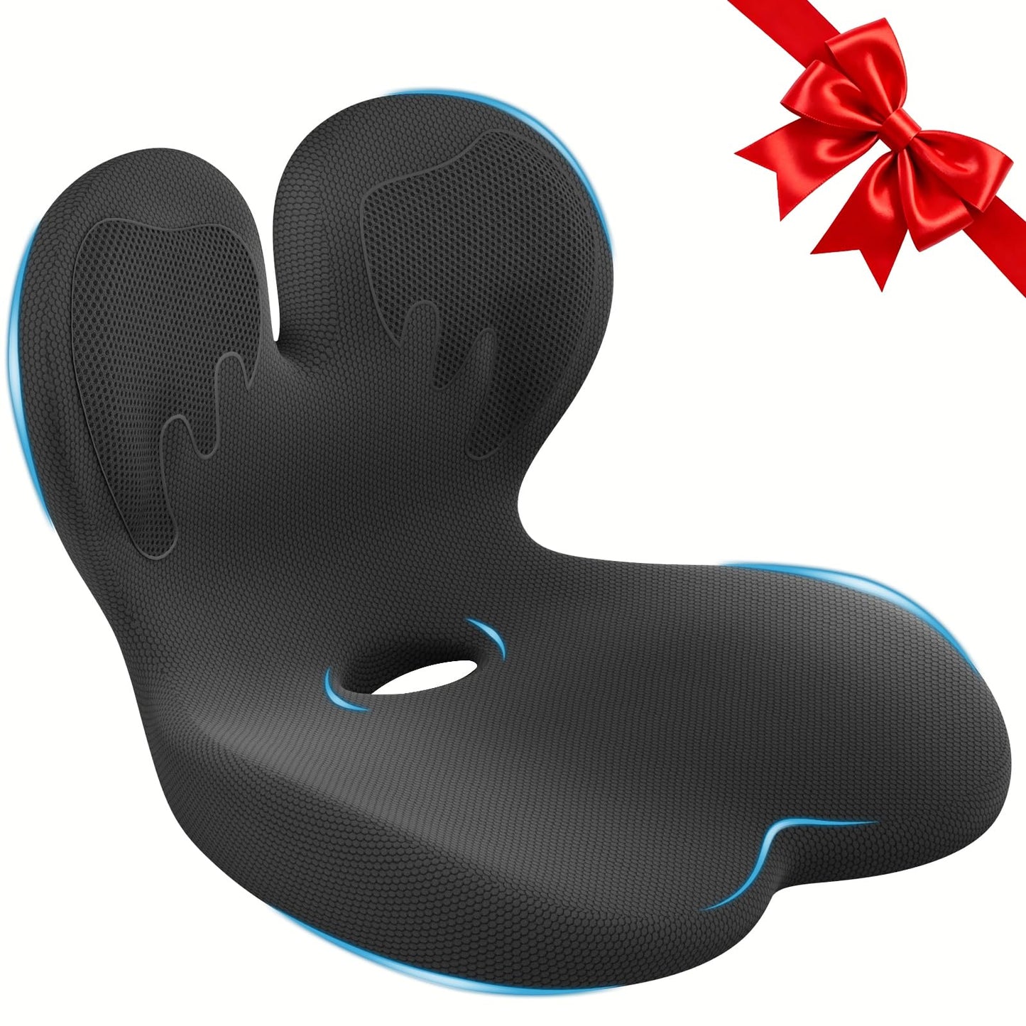 Ergonomic Memory Foam Seat Cushion with Lower Lumbar Support for Tailbone & Sciatica Pain Relief, 3" Lift Seat Cushion for Truck RV Office Wheelchair (Black Wings)