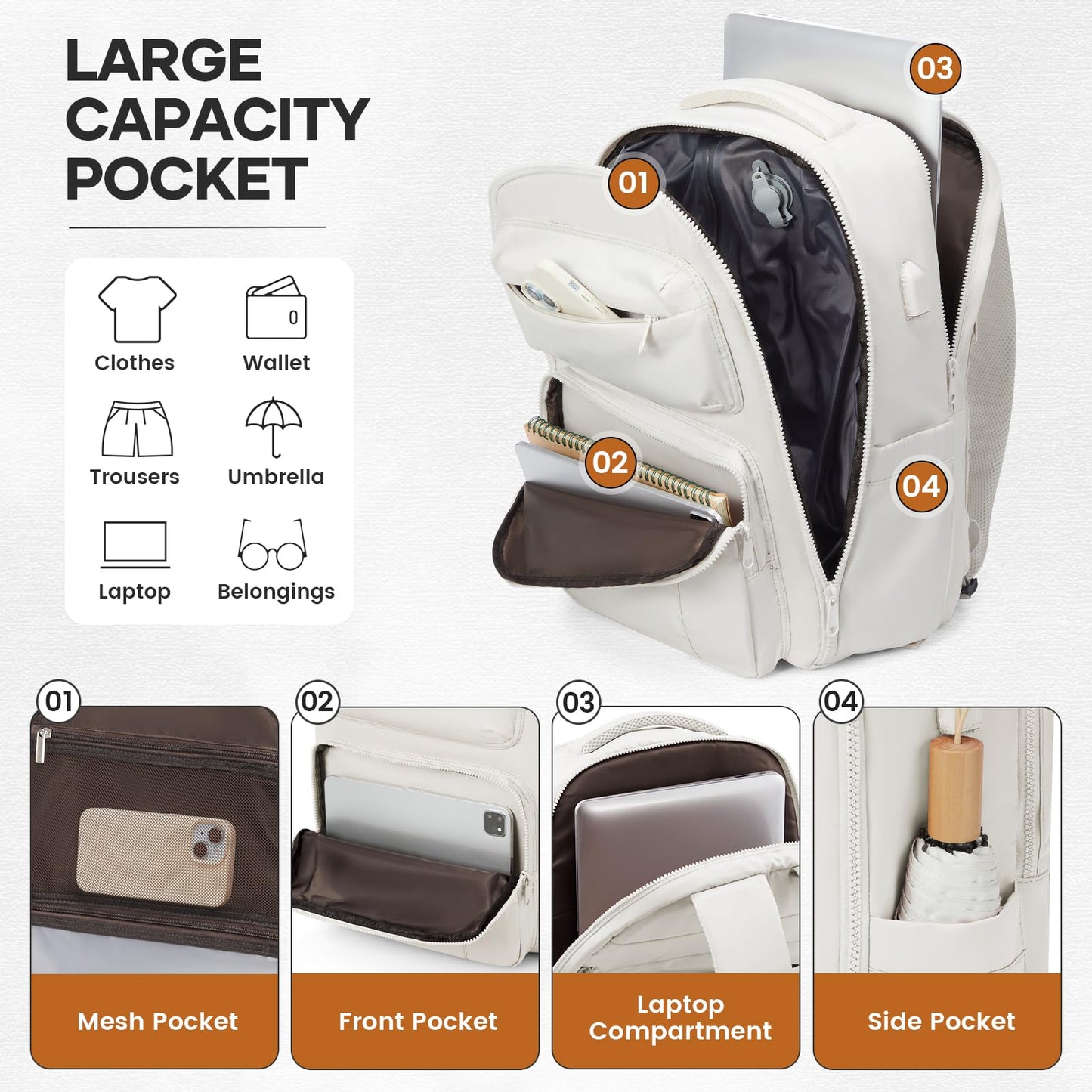 UPPACK Vacuum Backpack Travel with Pump Carry on Backpack Flight Approved Personal Item Travel Bag Airplane Compression Backpack for Travel with Vacuum System Beige