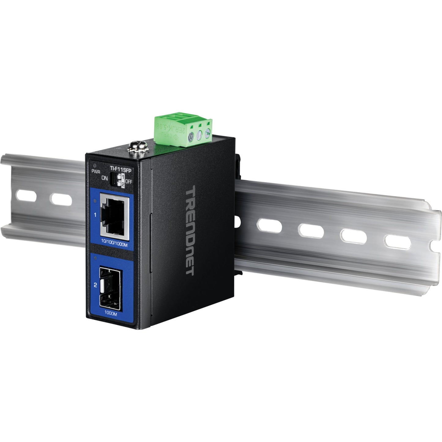 TRENDnet Hardened Industrial 100/1000 Base-T to SFP Media Converter, DIN-Rail and Wall Mount Hardware Included, Multi Or Single Mode Fiber, Power Supply Sold Separately, Black, TI-F11SFP