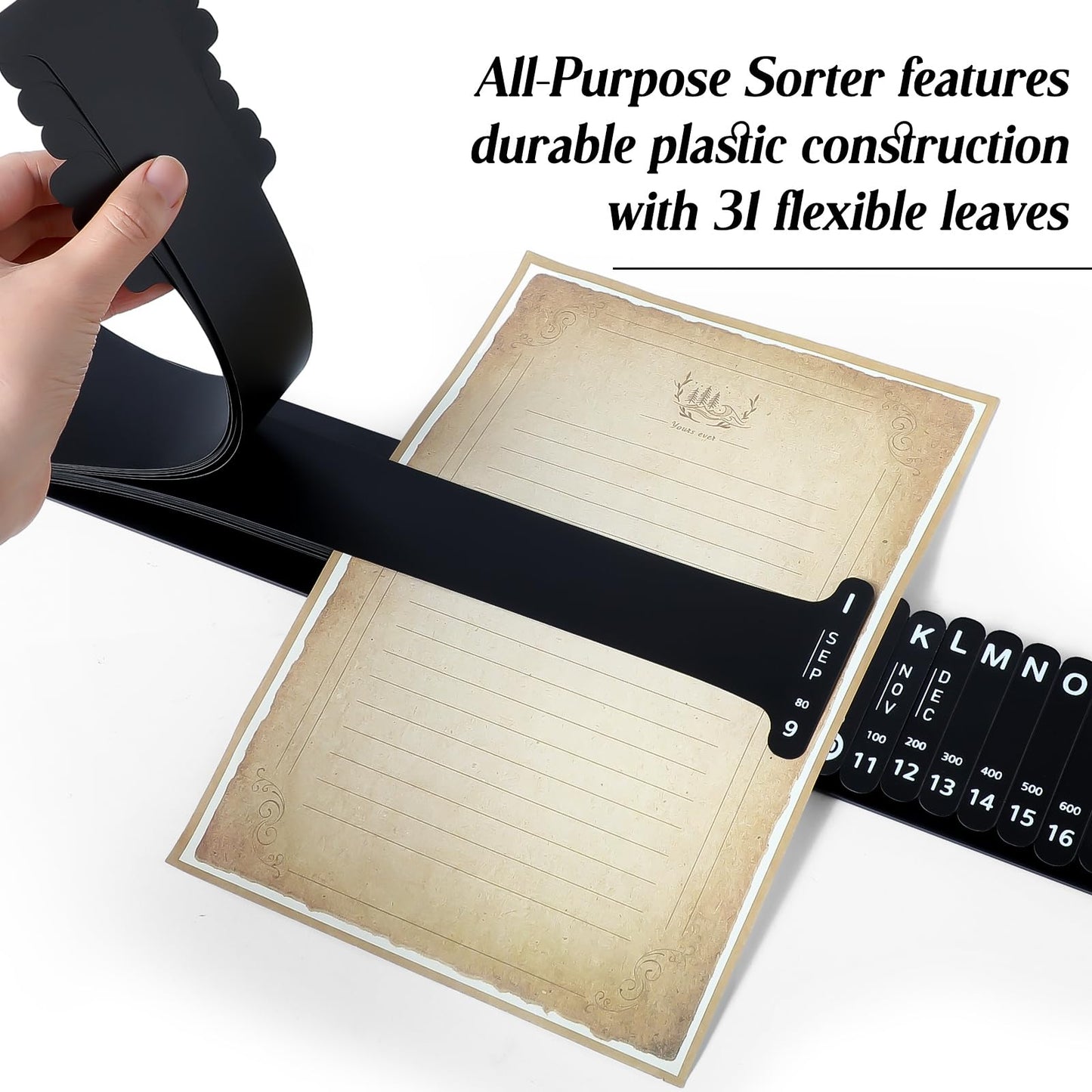 PerKoop Plastic All Purpose Document Sorter Alphabetical File Organizer Compact Upright Space Saving Paper Organizer for File Office School, Black, 2.52 x 23.5 inches(2 Sets)