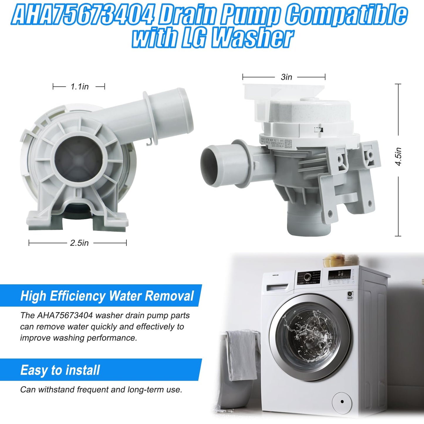 2024 Upgraded AHA75673404 Washer Drain Pump Assembly for LG Washing Machine Drain Pump Replacement Parts AP6978814 PS12748410 WT7405CW WT7250CW WT7100CW WT7300CV AHA75673402 for LG Drain Pump
