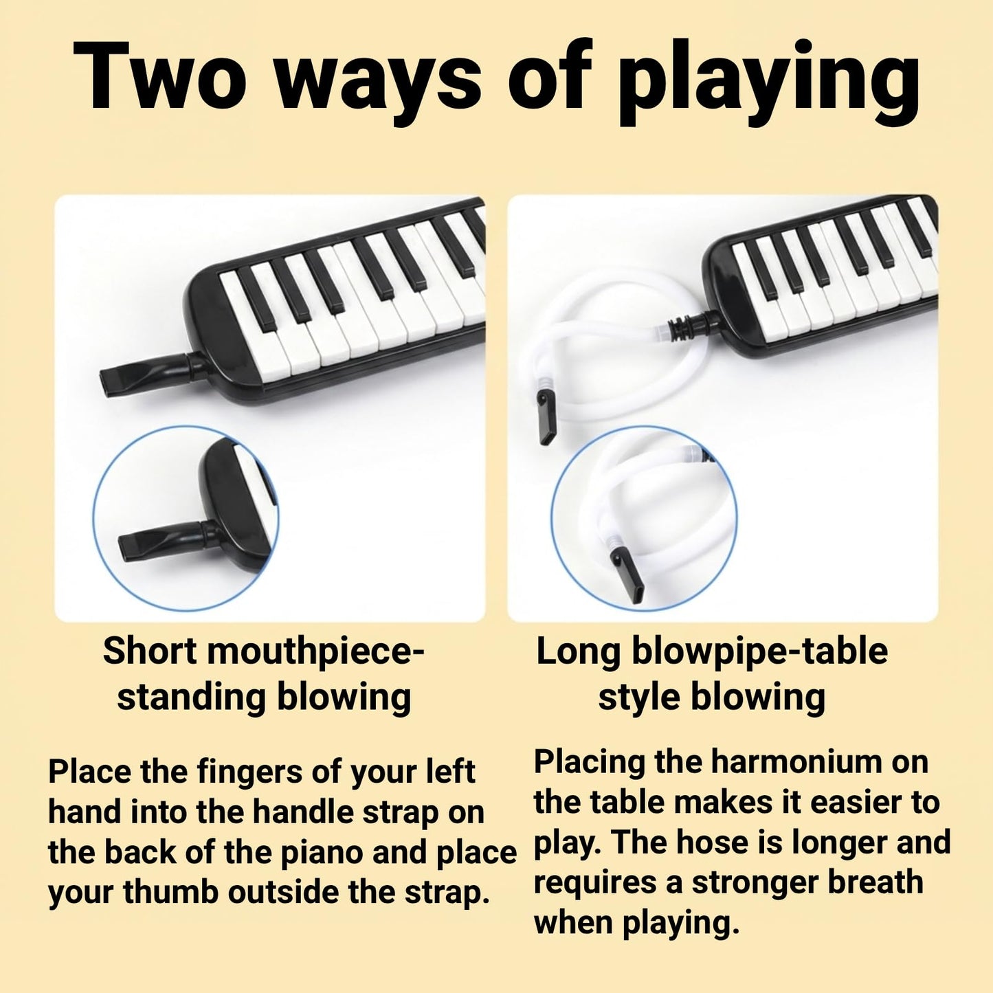 Melodica 32 Key Air Piano Instrument with Double Mouthpiece Tubes Carrying Bag for Beginners Adults Music Education and Practice(Black)