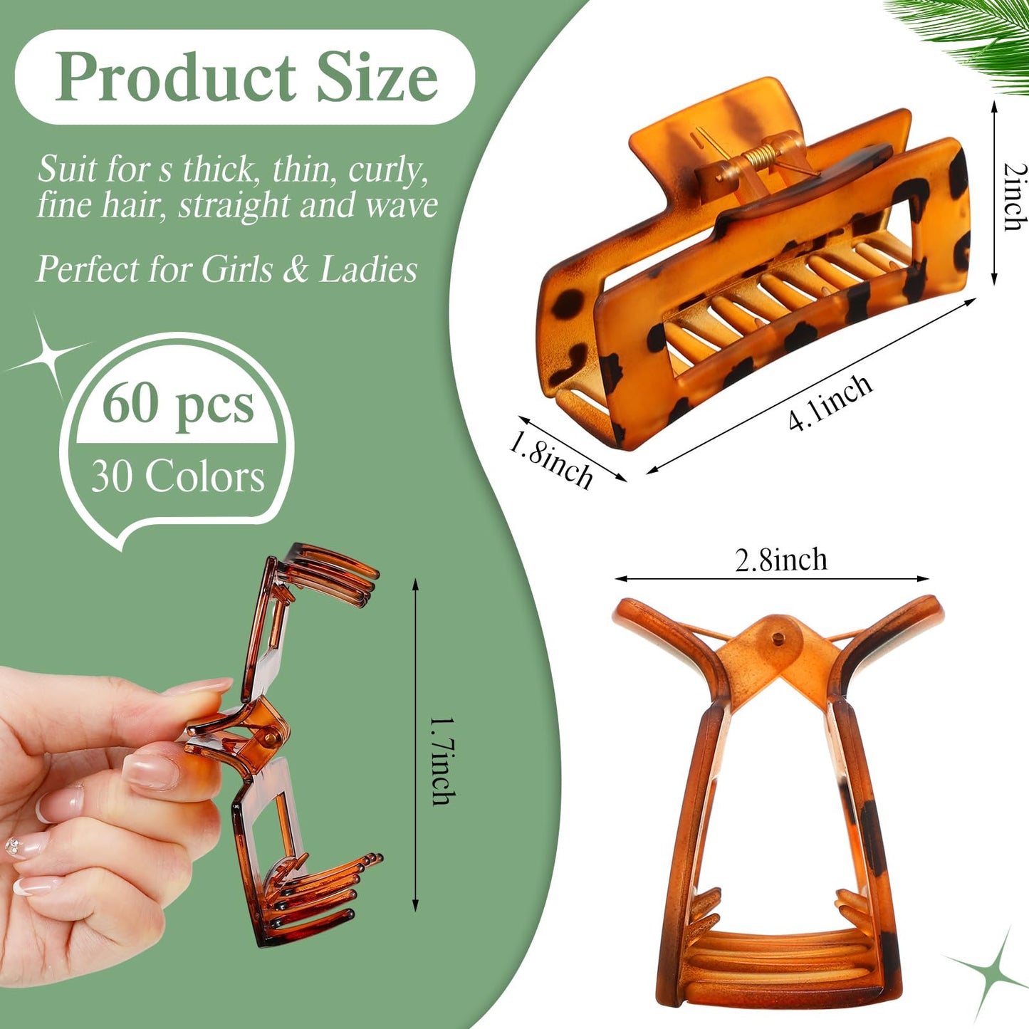 XunYee 60 Pcs Hair Clips Bulk Hair Claw Clips for Women Girls 4.1 Inch Large Rectangle Non-slip Square Strong Hold Jaw